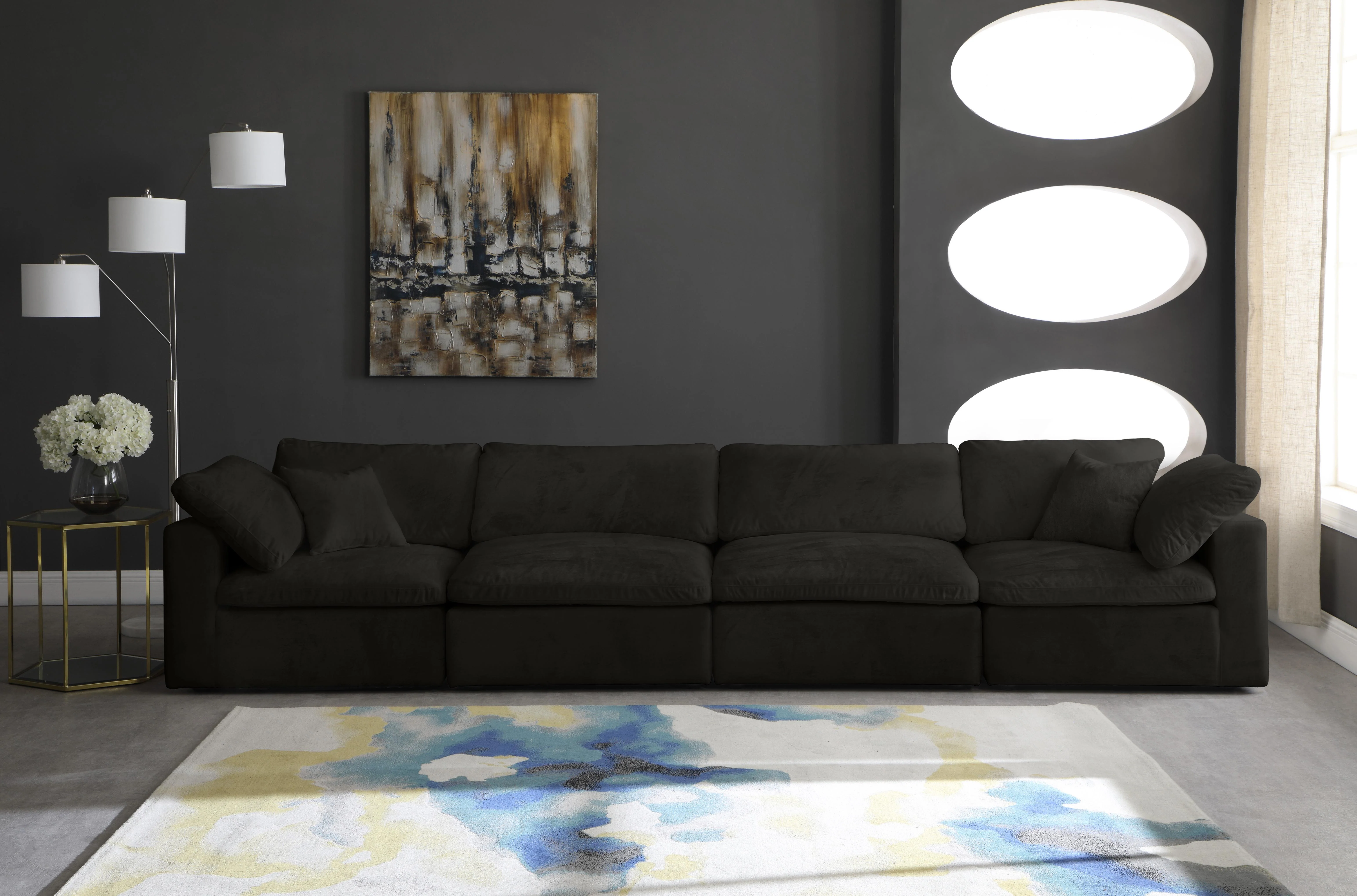 Cozy Black Velvet Cloud Modular Sofa - Image 9
