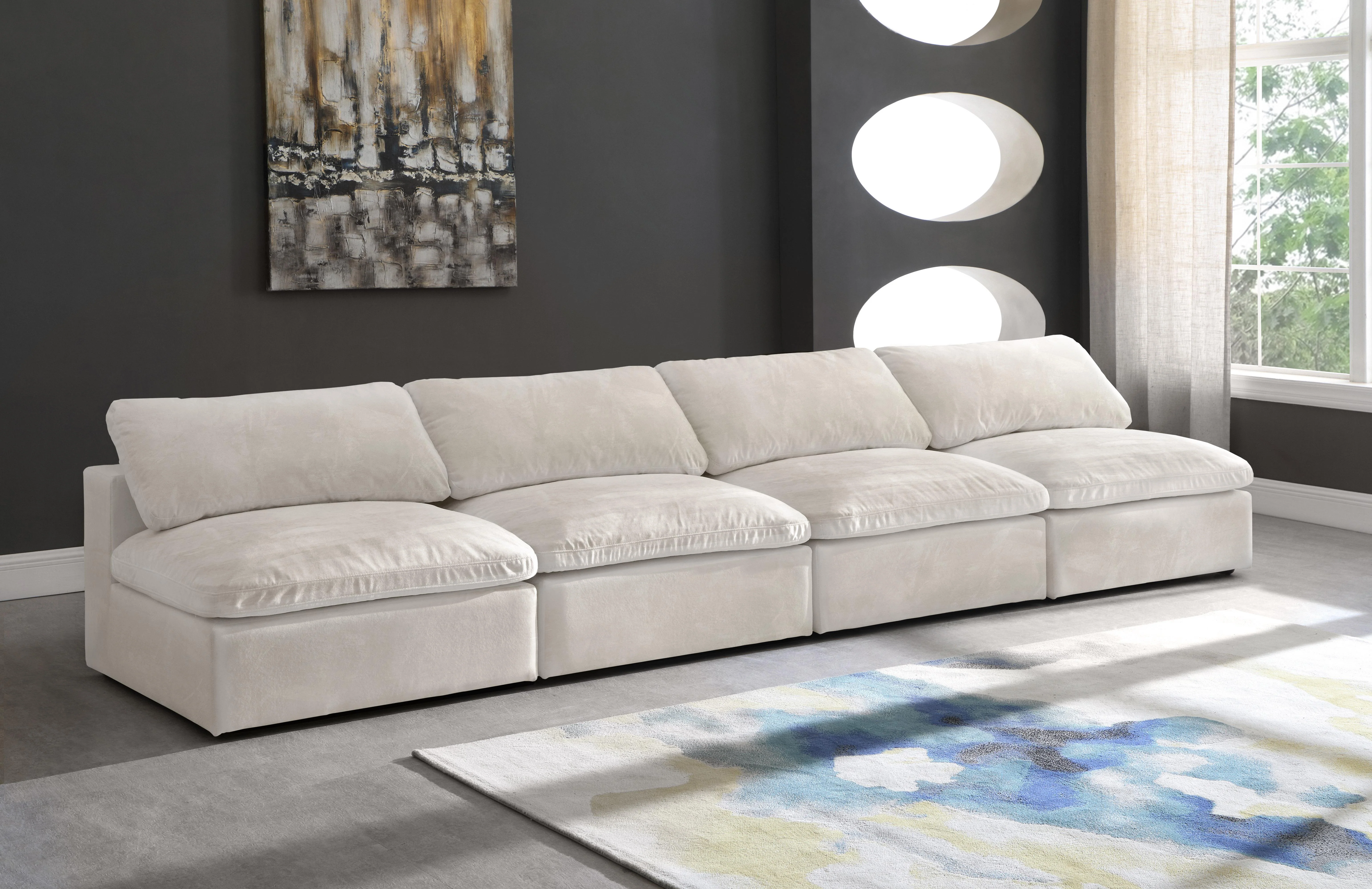 Cozy Cream Velvet Cloud Modular Armless Sofa - Image 7