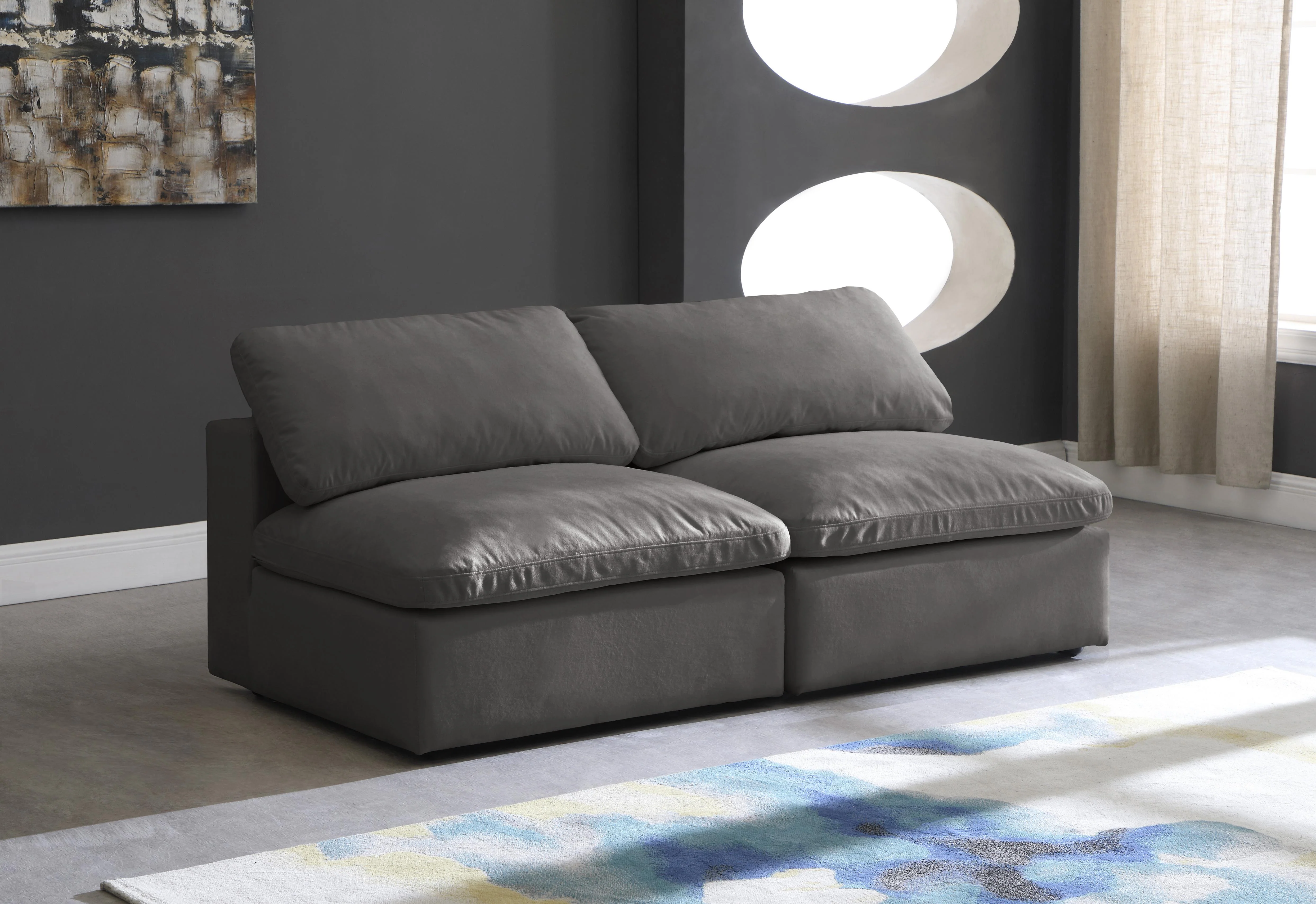 Cozy Grey Velvet Cloud Modular Armless Sofa - Image 12