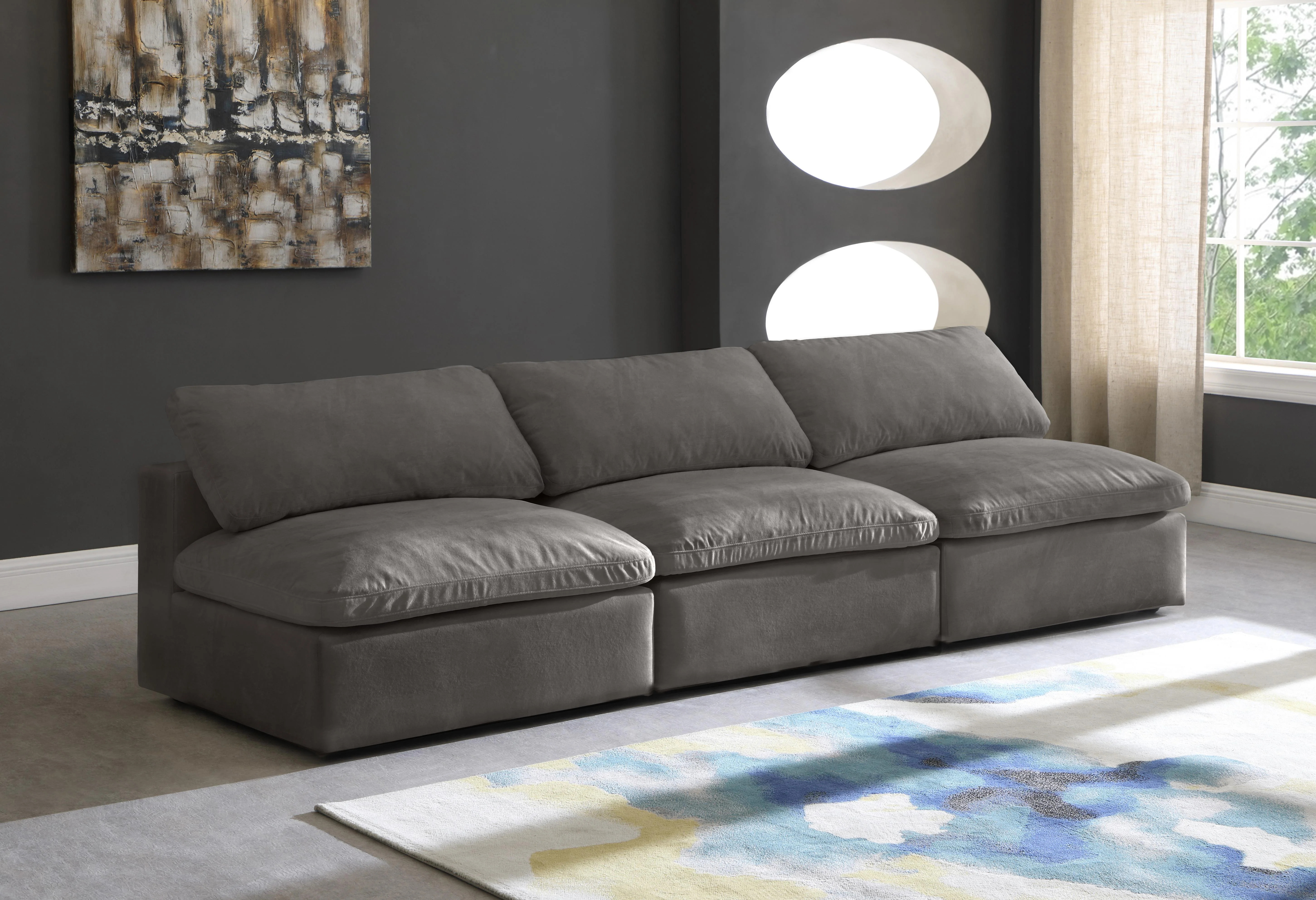 Cozy Grey Velvet Cloud Modular Armless Sofa - Image 2