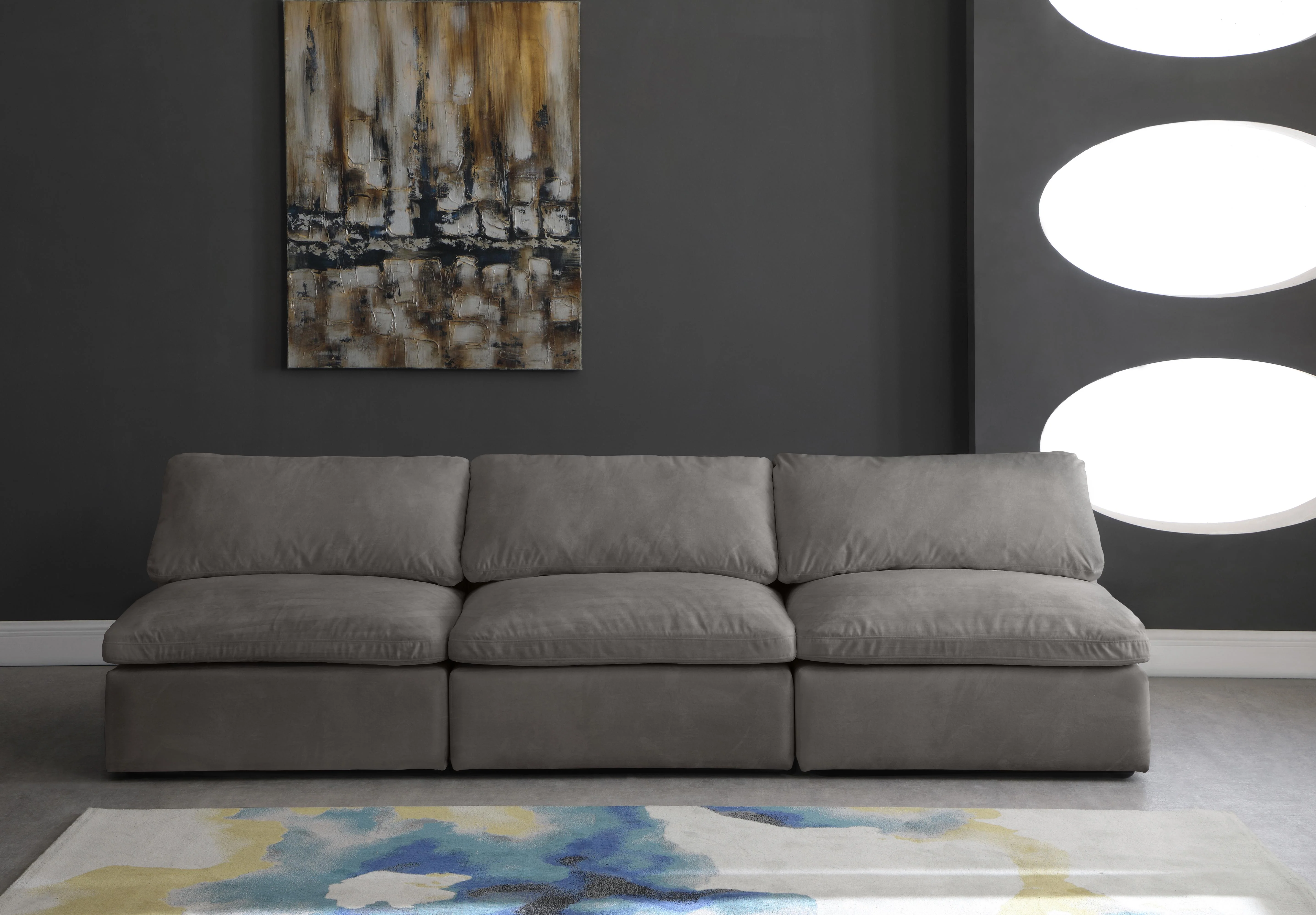 Cozy Grey Velvet Cloud Modular Armless Sofa - Image 3