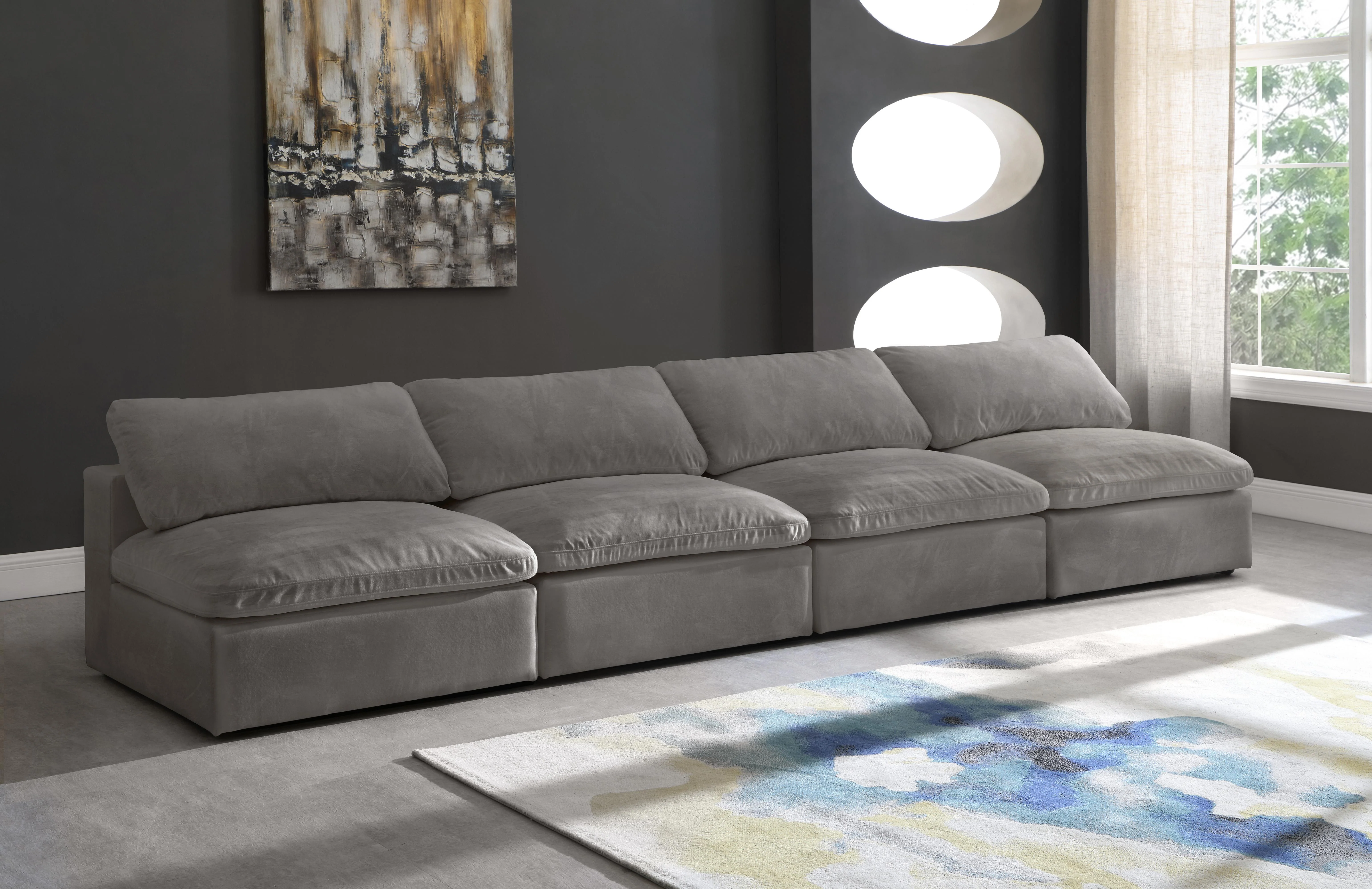 Cozy Grey Velvet Cloud Modular Armless Sofa - Image 8