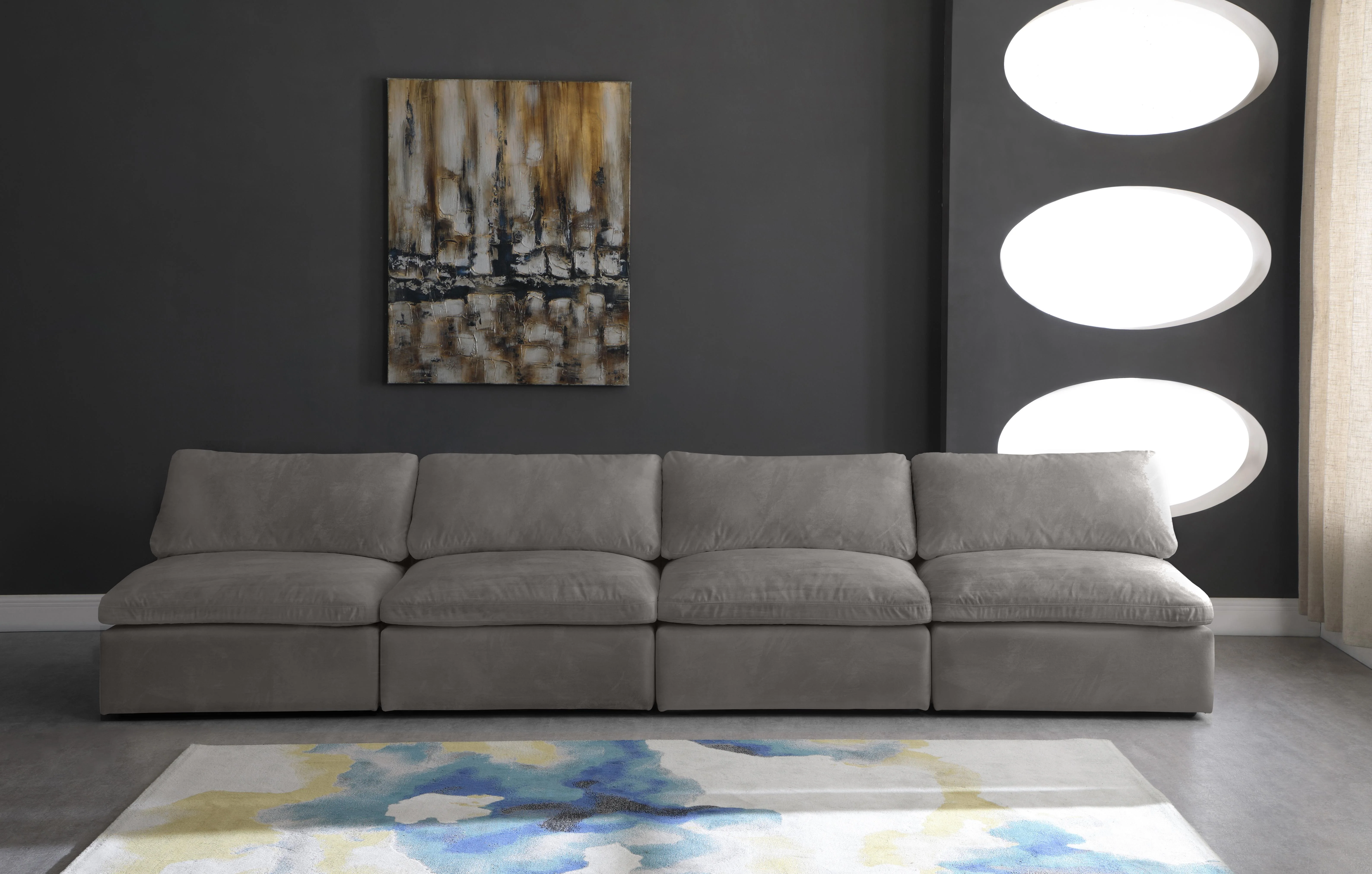 Cozy Grey Velvet Cloud Modular Armless Sofa - Image 9