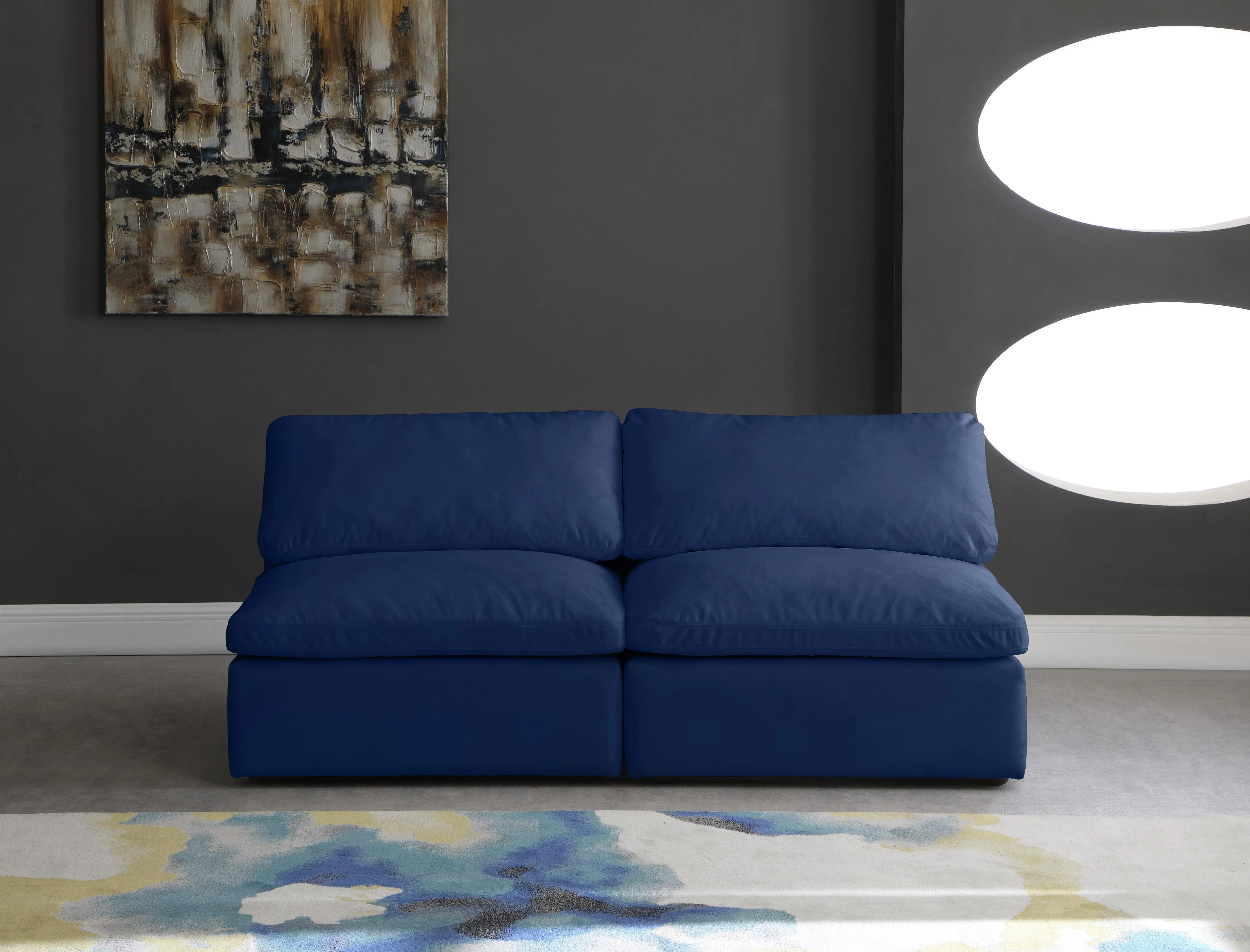 Cozy Navy Velvet Cloud Modular Armless Sofa - Image 14