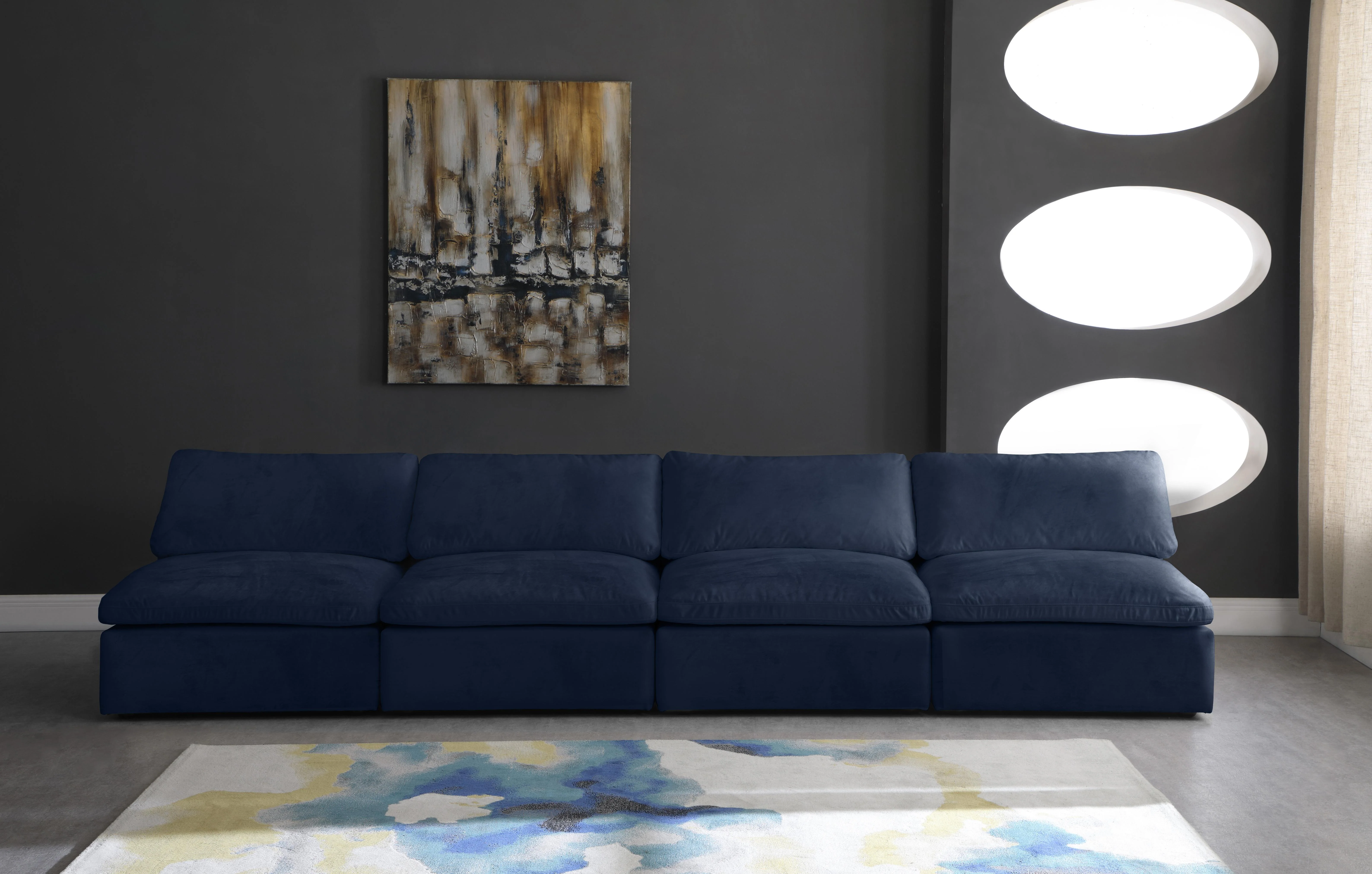 Cozy Navy Velvet Cloud Modular Armless Sofa - Image 9