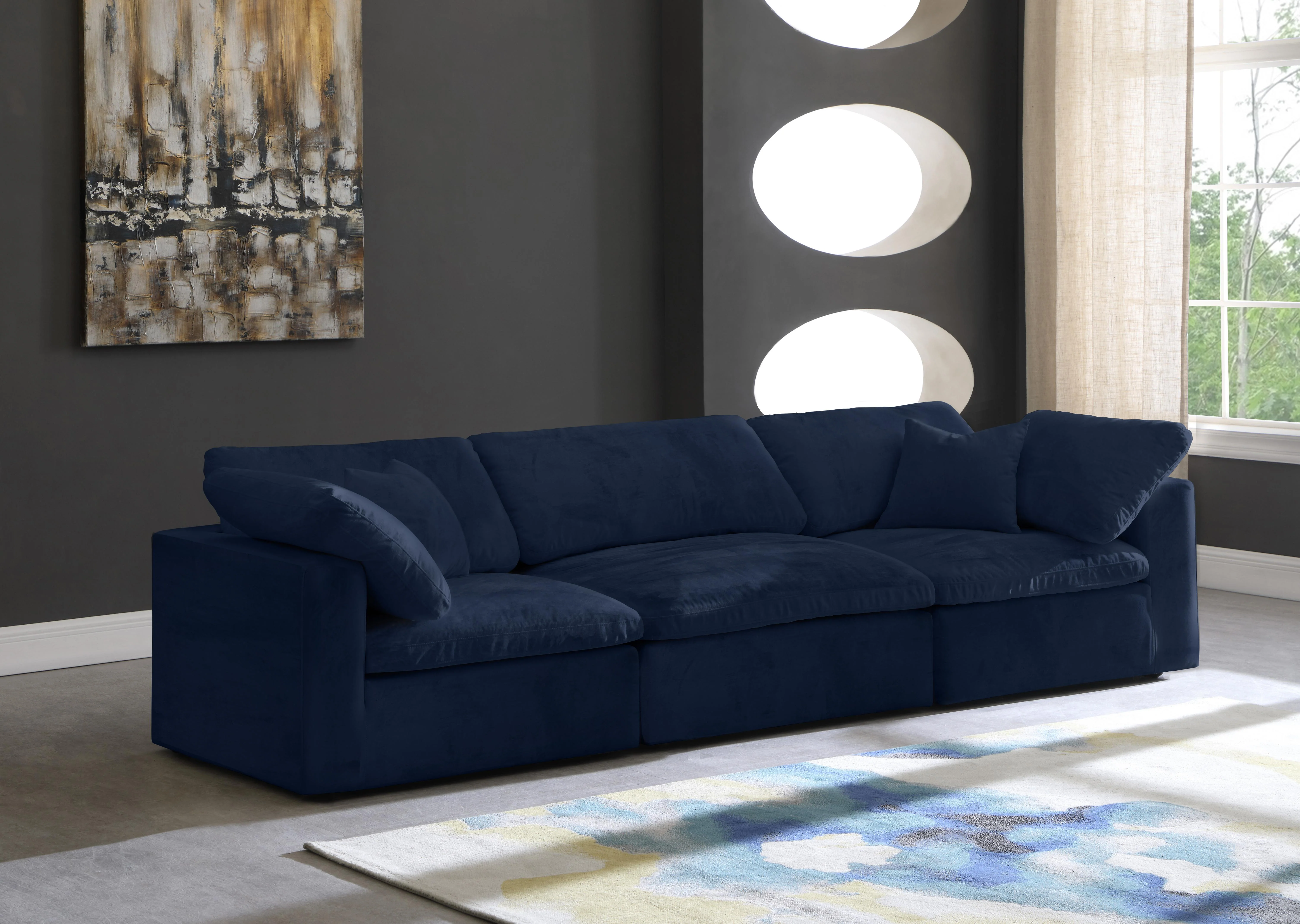 Cozy Navy Velvet Cloud Modular Sofa - Image 2