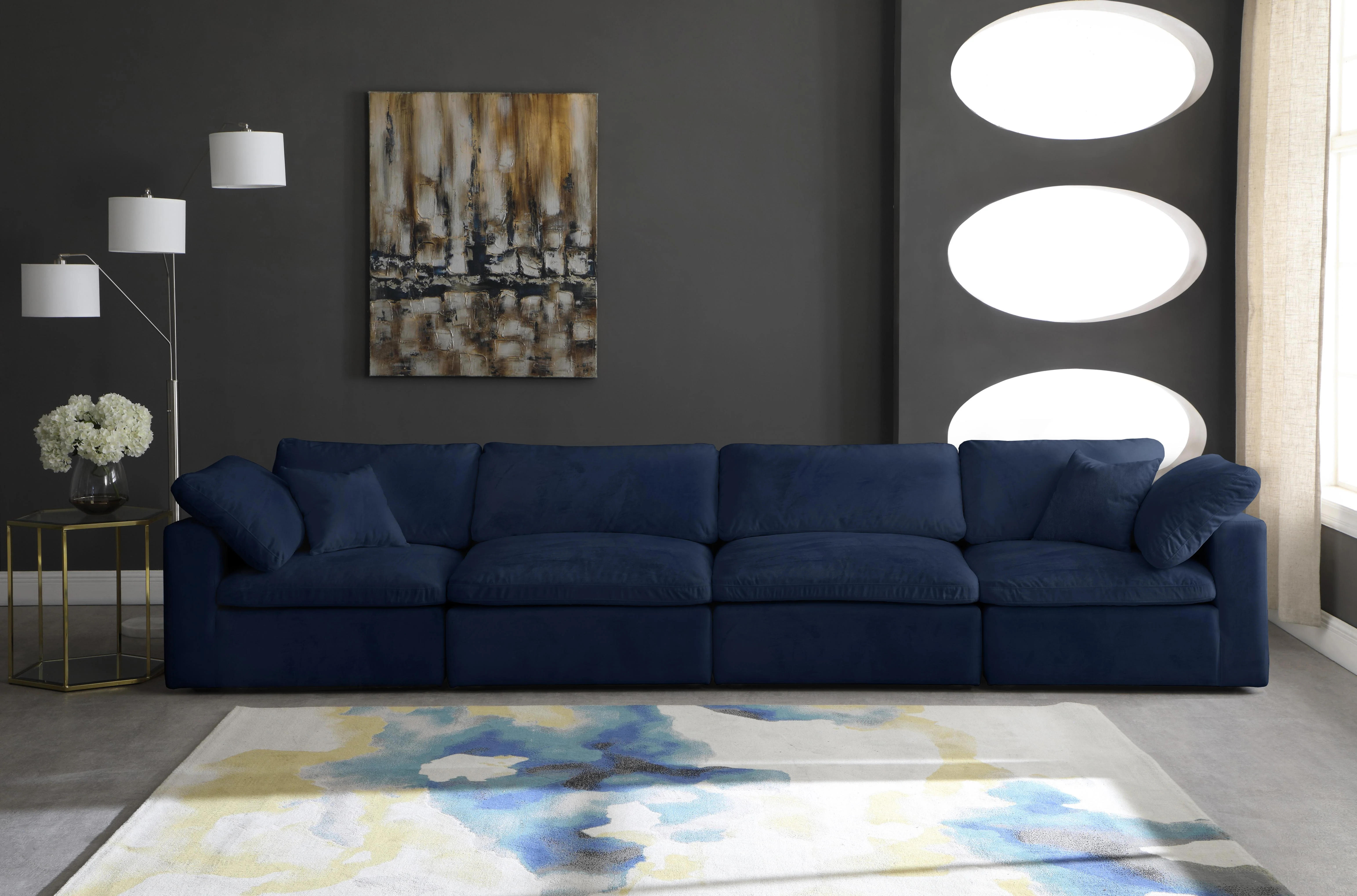 Cozy Navy Velvet Cloud Modular Sofa - Image 9