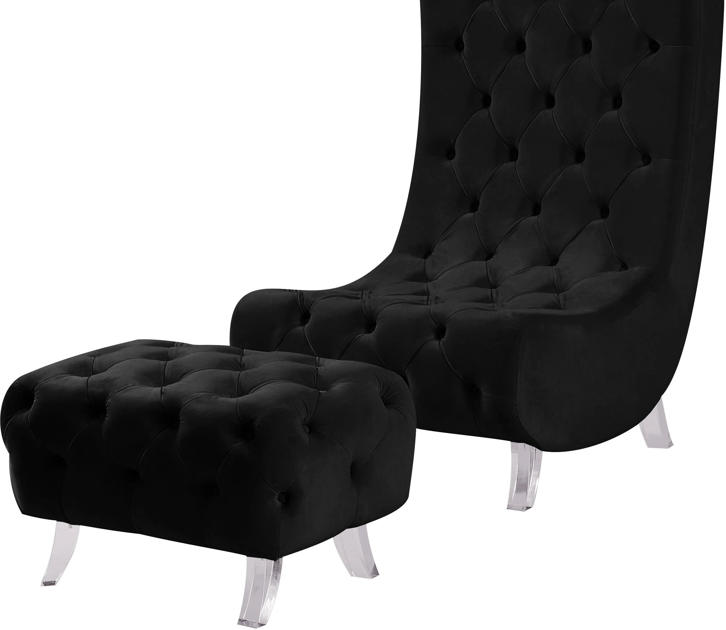 Crescent Black Velvet Ottoman - Image 8