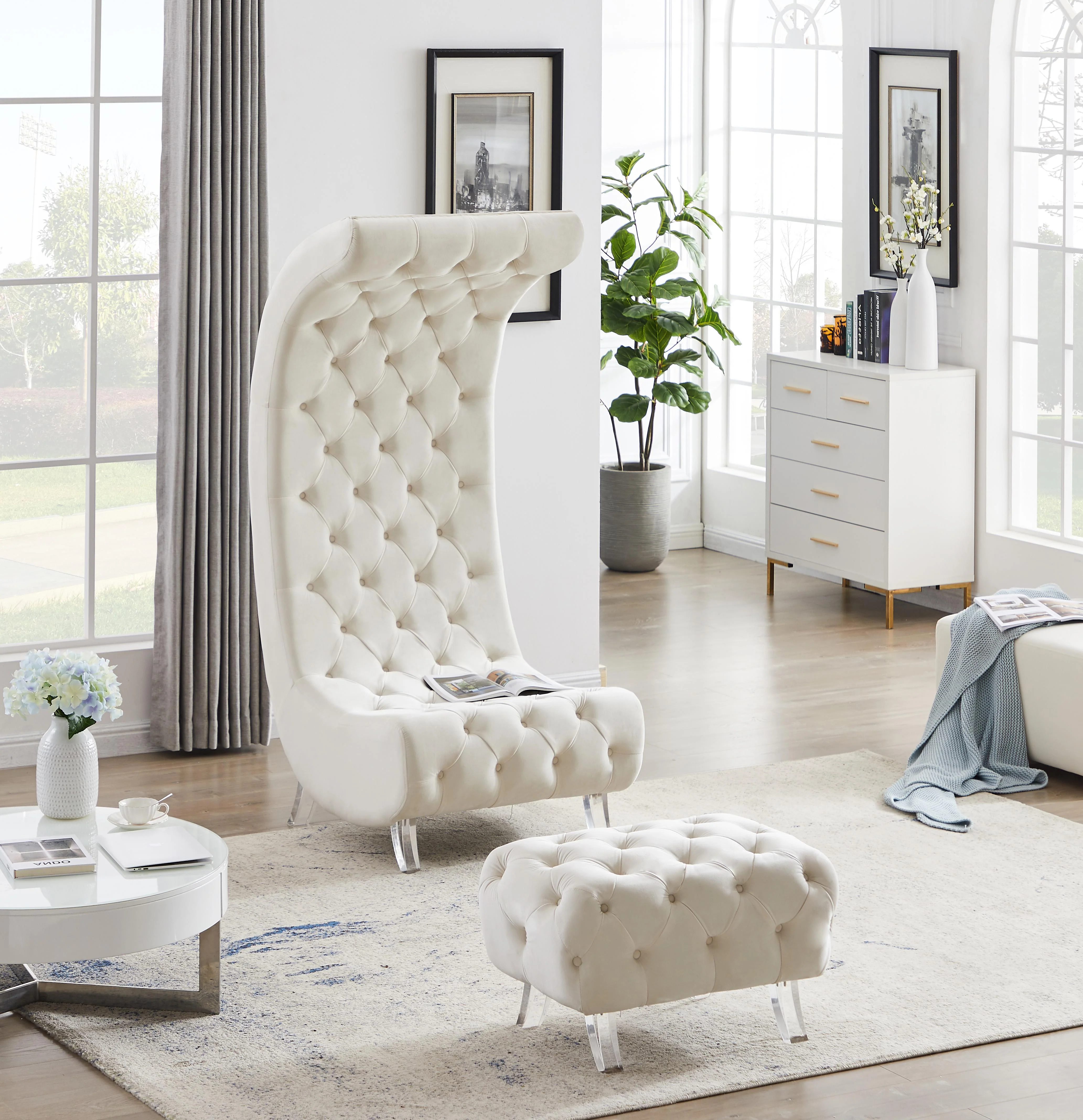 Crescent Cream Velvet Accent Chair - Image 4