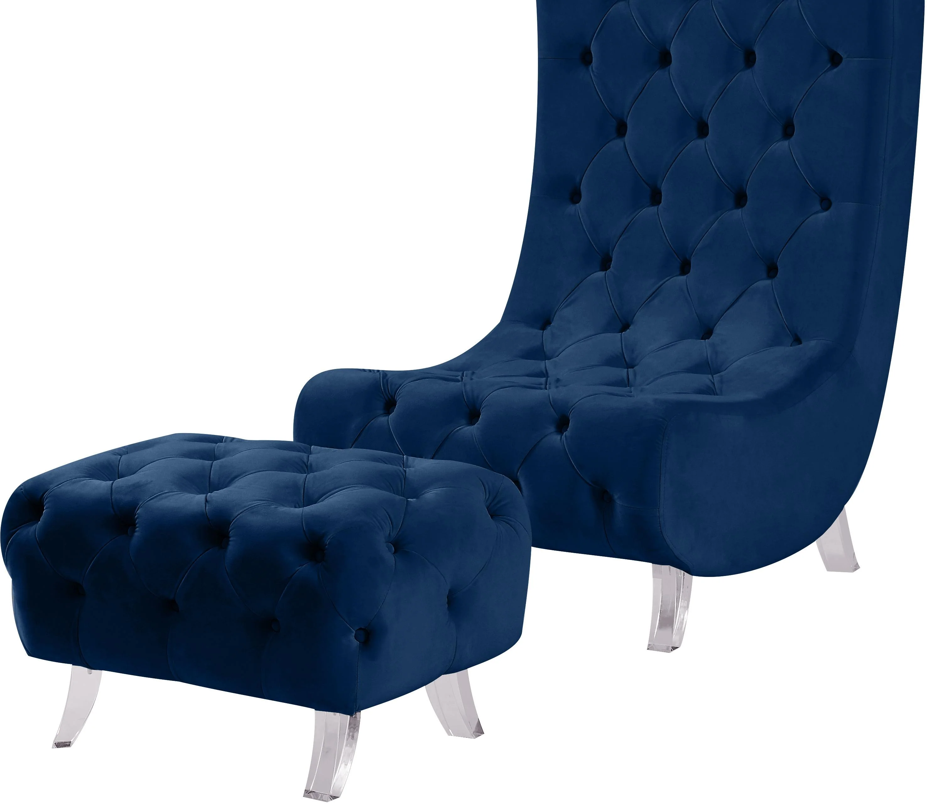 Crescent Navy Velvet Ottoman - Image 8