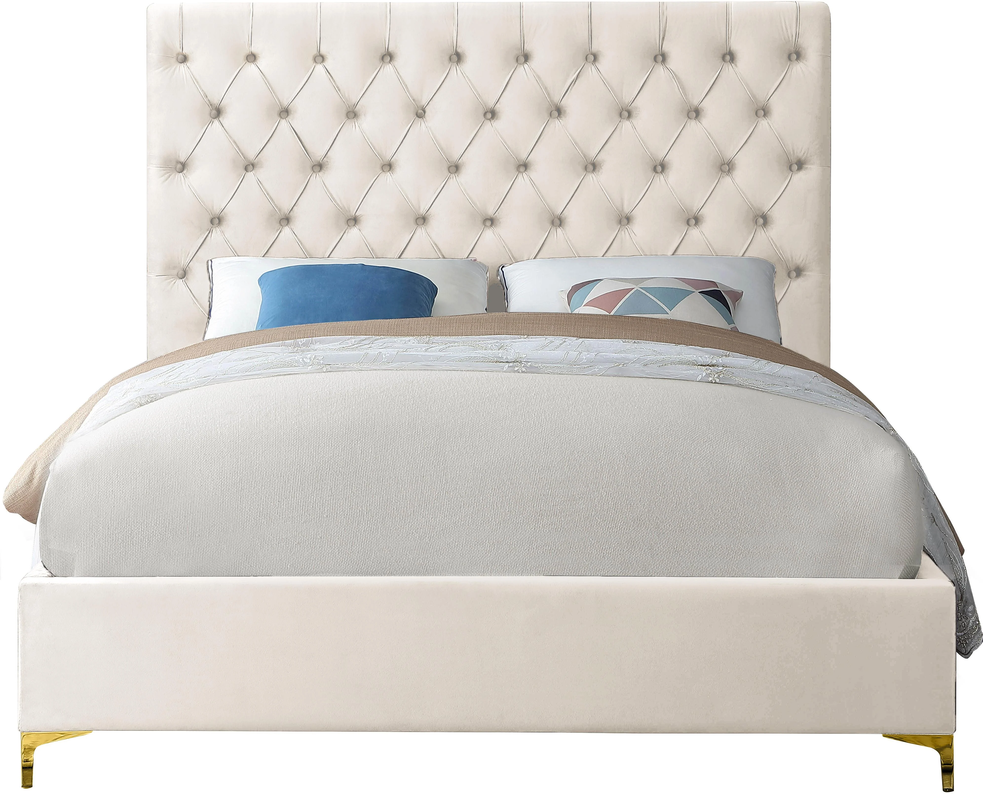 Cruz Cream Velvet King Bed - Image 4