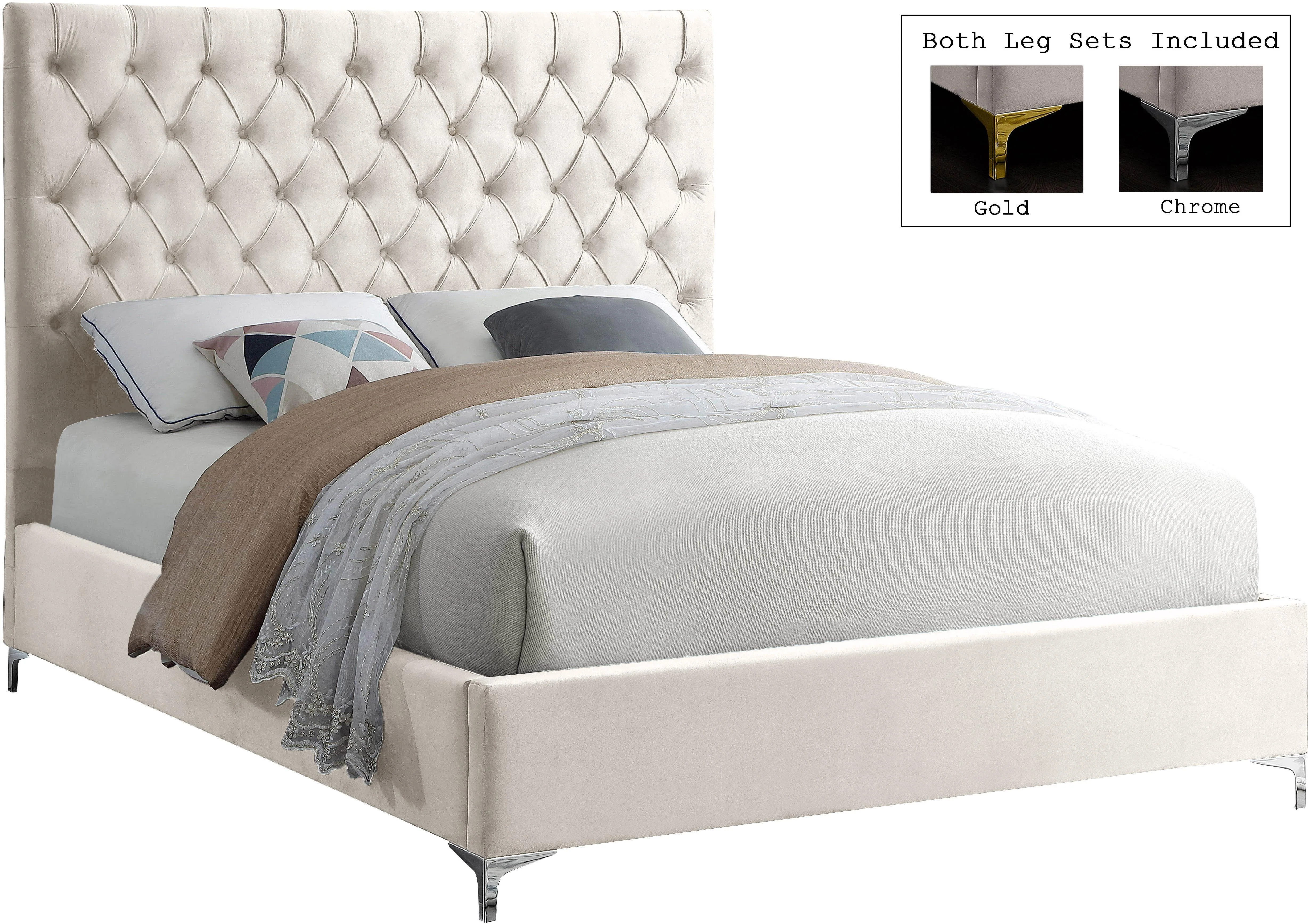 Cruz Cream Velvet Queen Bed - Image 2