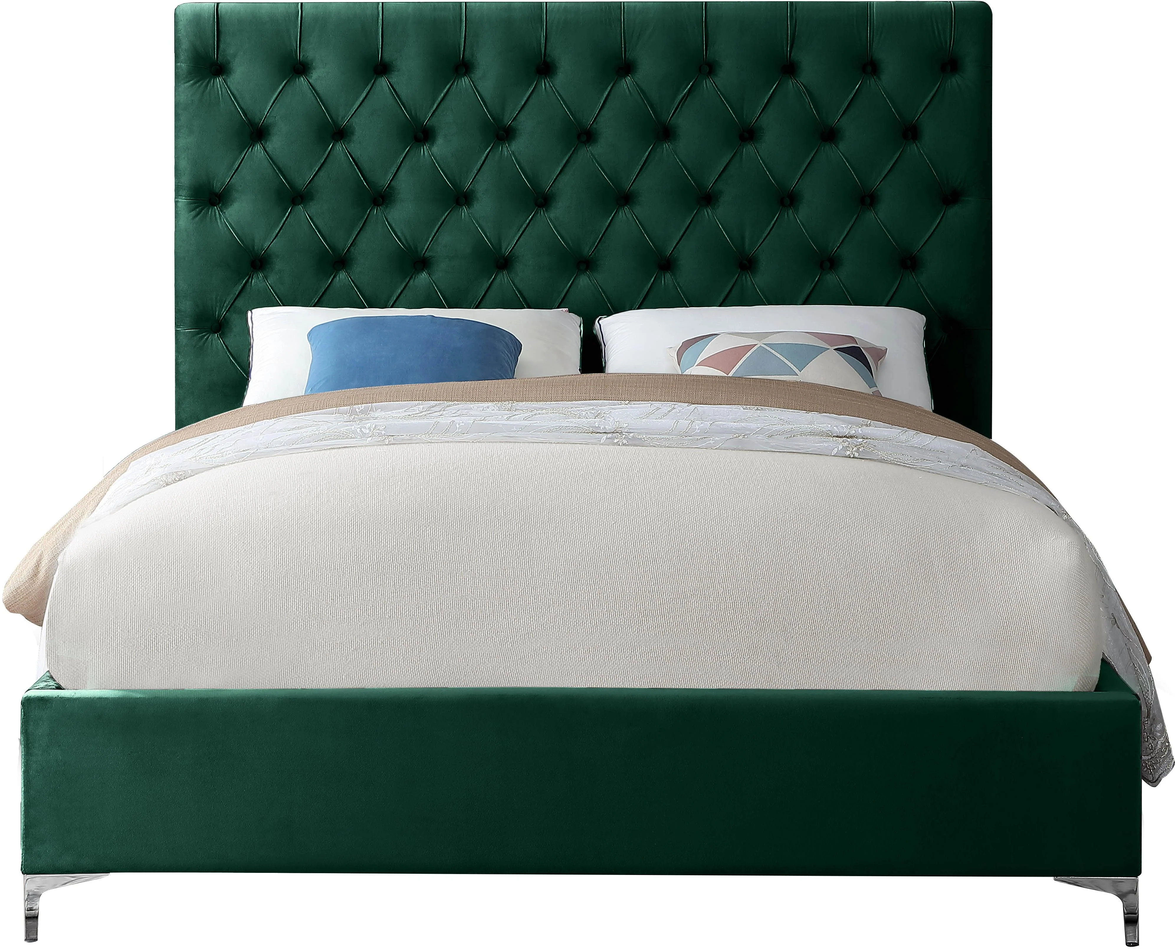 Cruz Green Velvet Queen Bed - Image 3