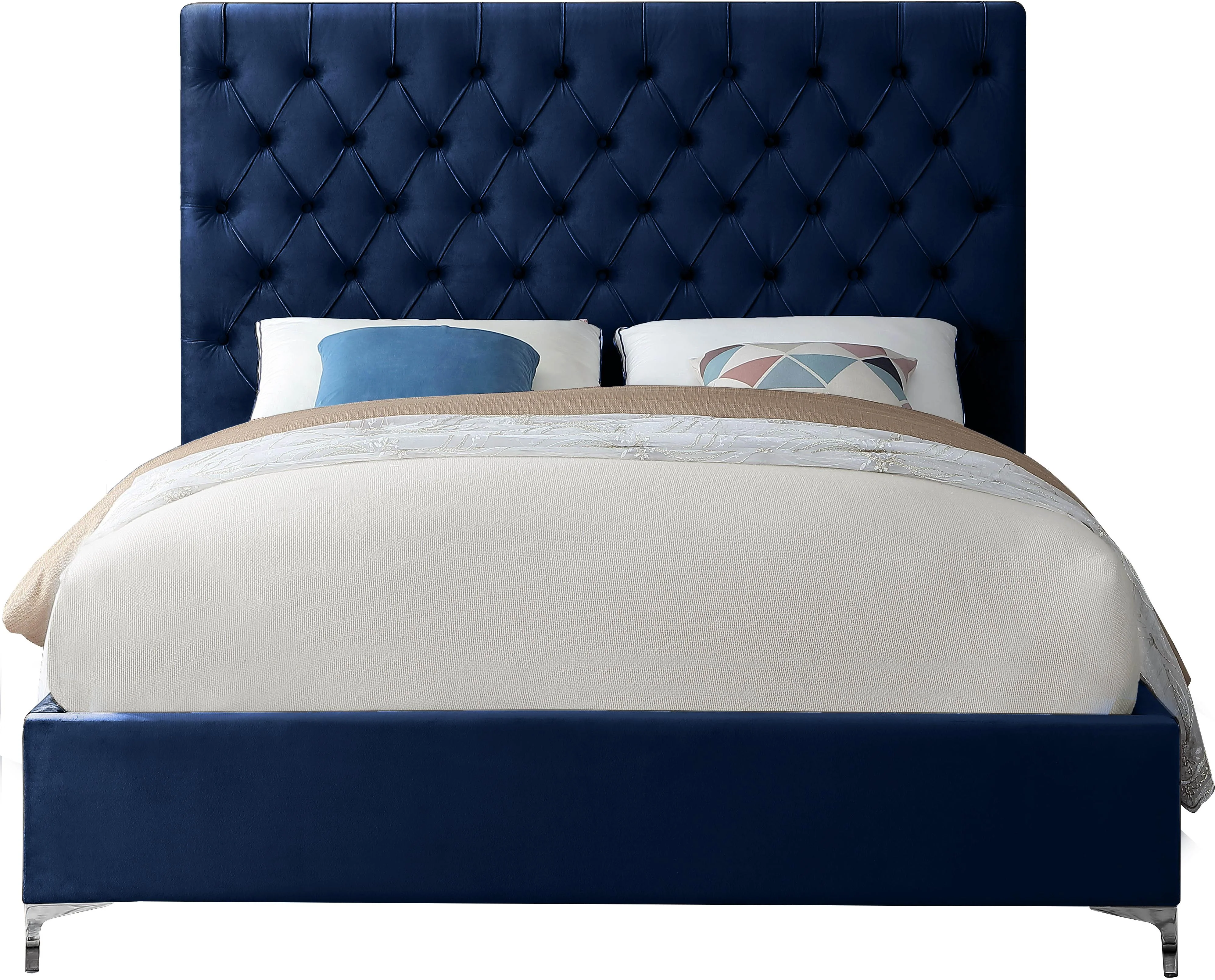 Cruz Navy Velvet Queen Bed - Image 3