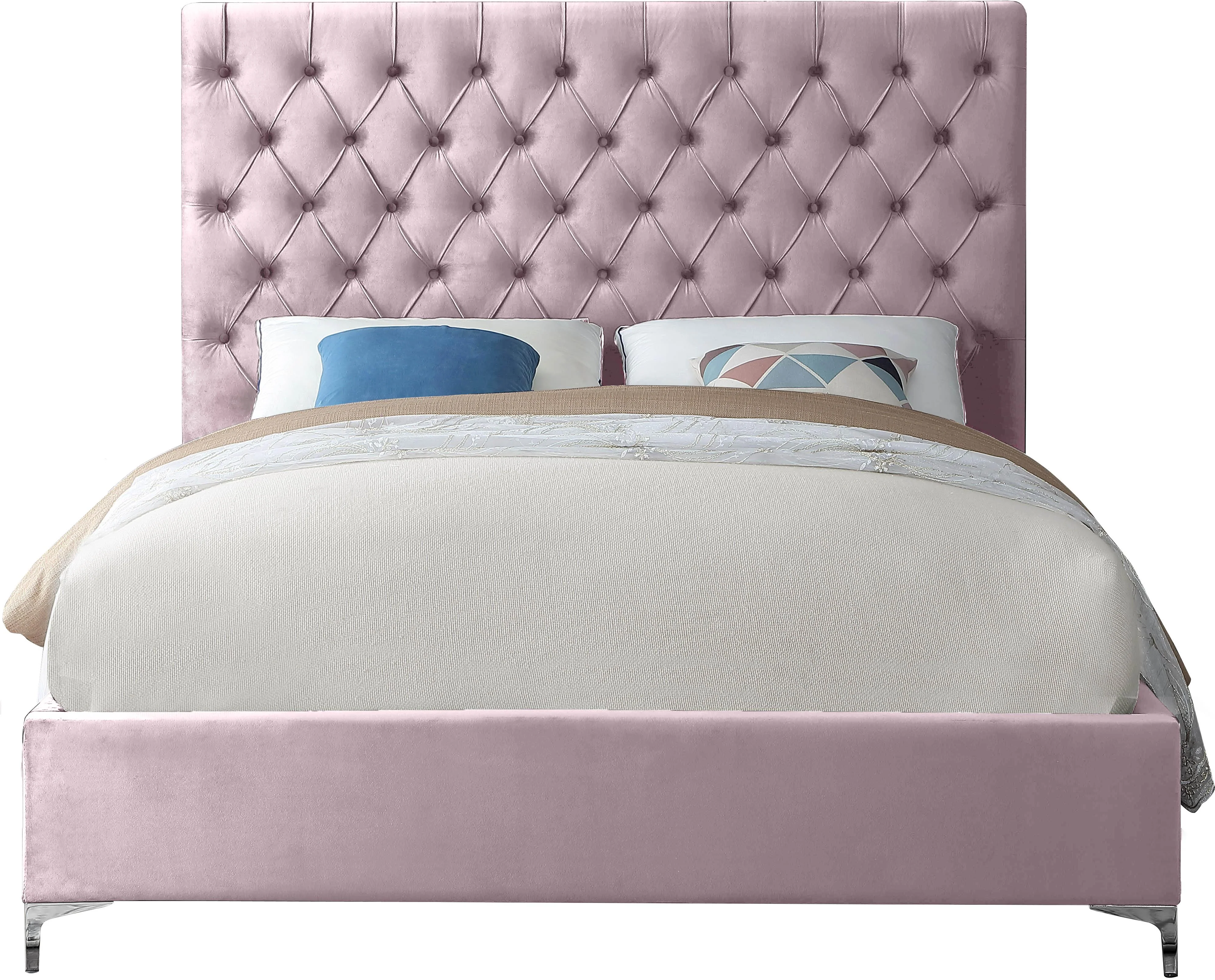 Cruz Pink Velvet Queen Bed - Image 3
