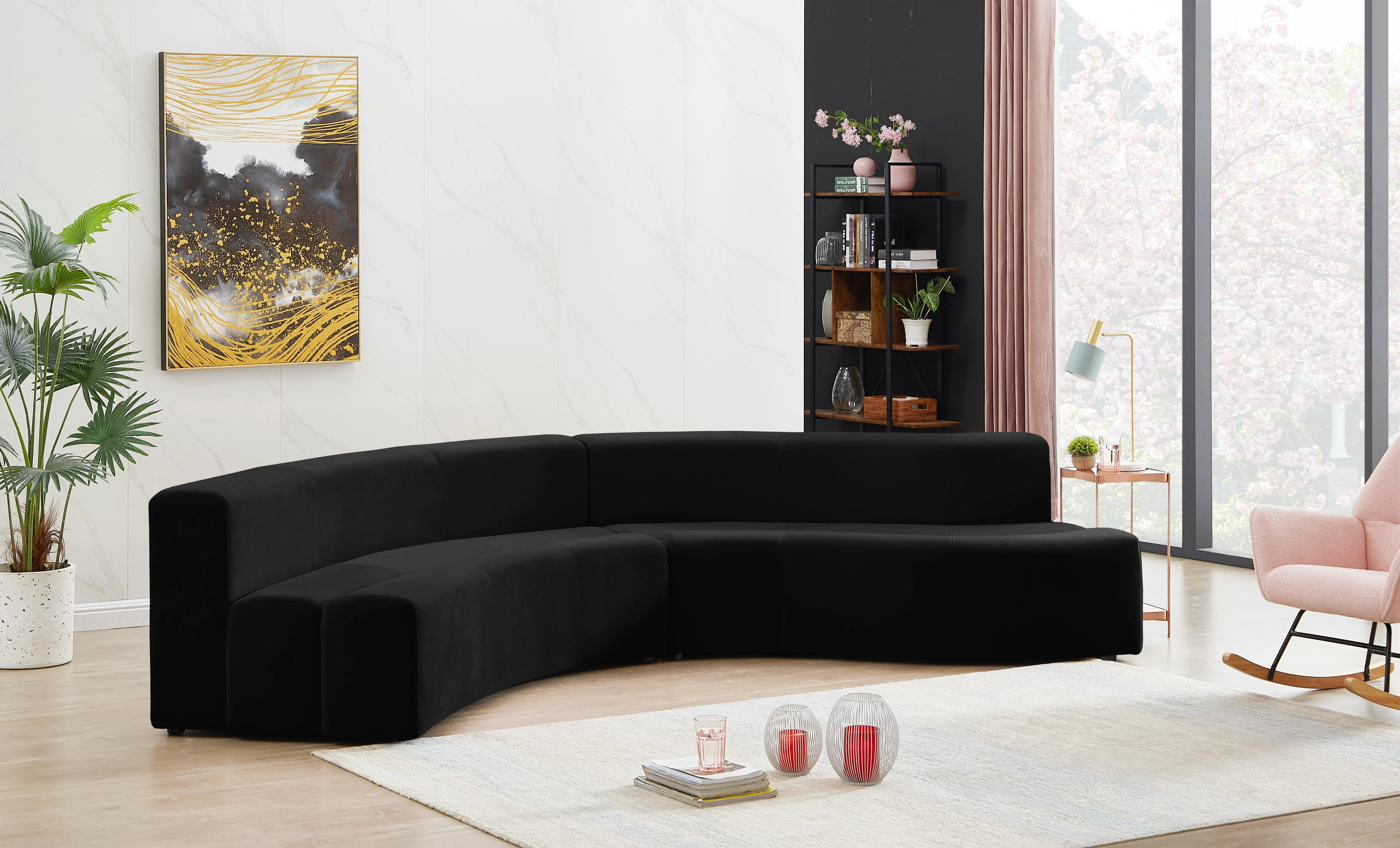 Curl Black Velvet 2pc. Sectional - Image 2