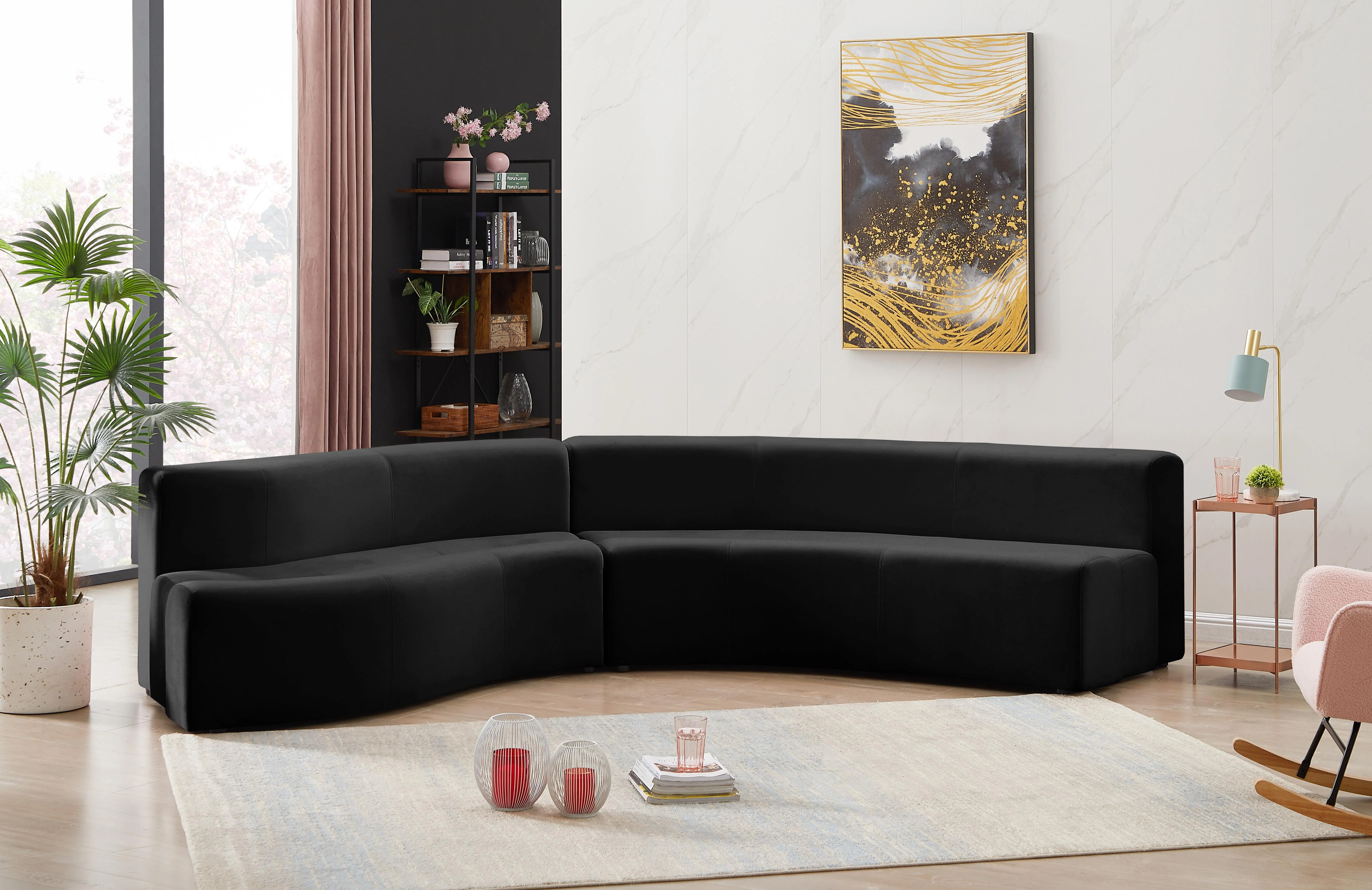 Curl Black Velvet 2pc. Sectional - Image 4