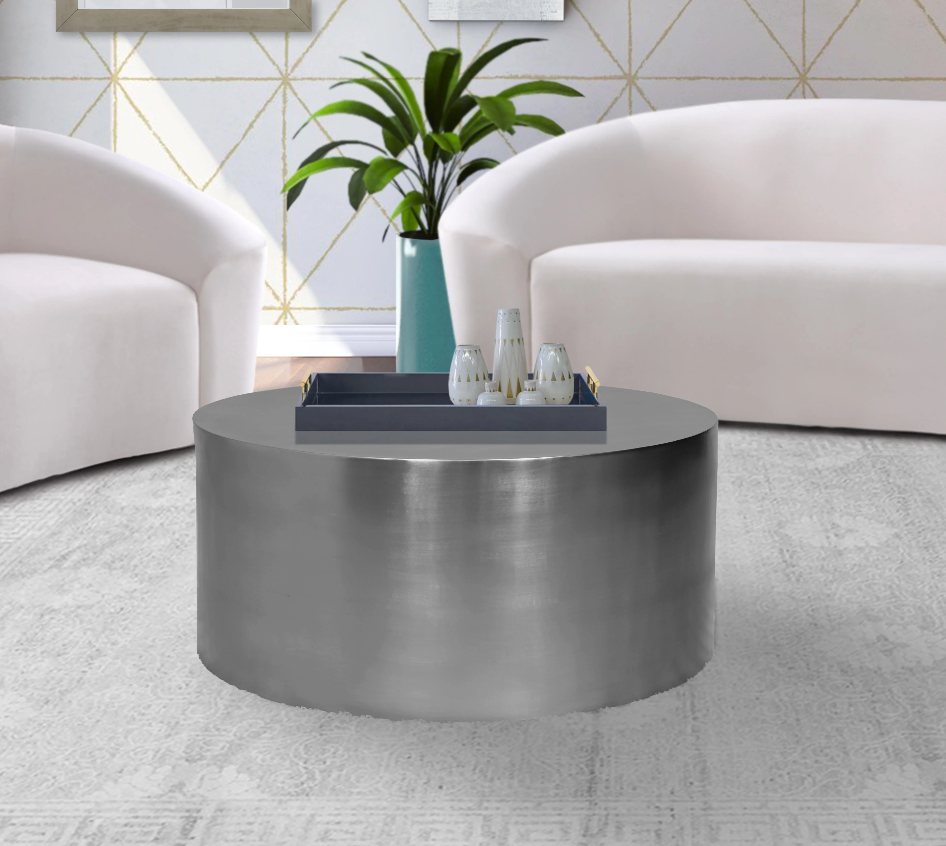 Cylinder Brushed Chrome Coffee Table - Image 2