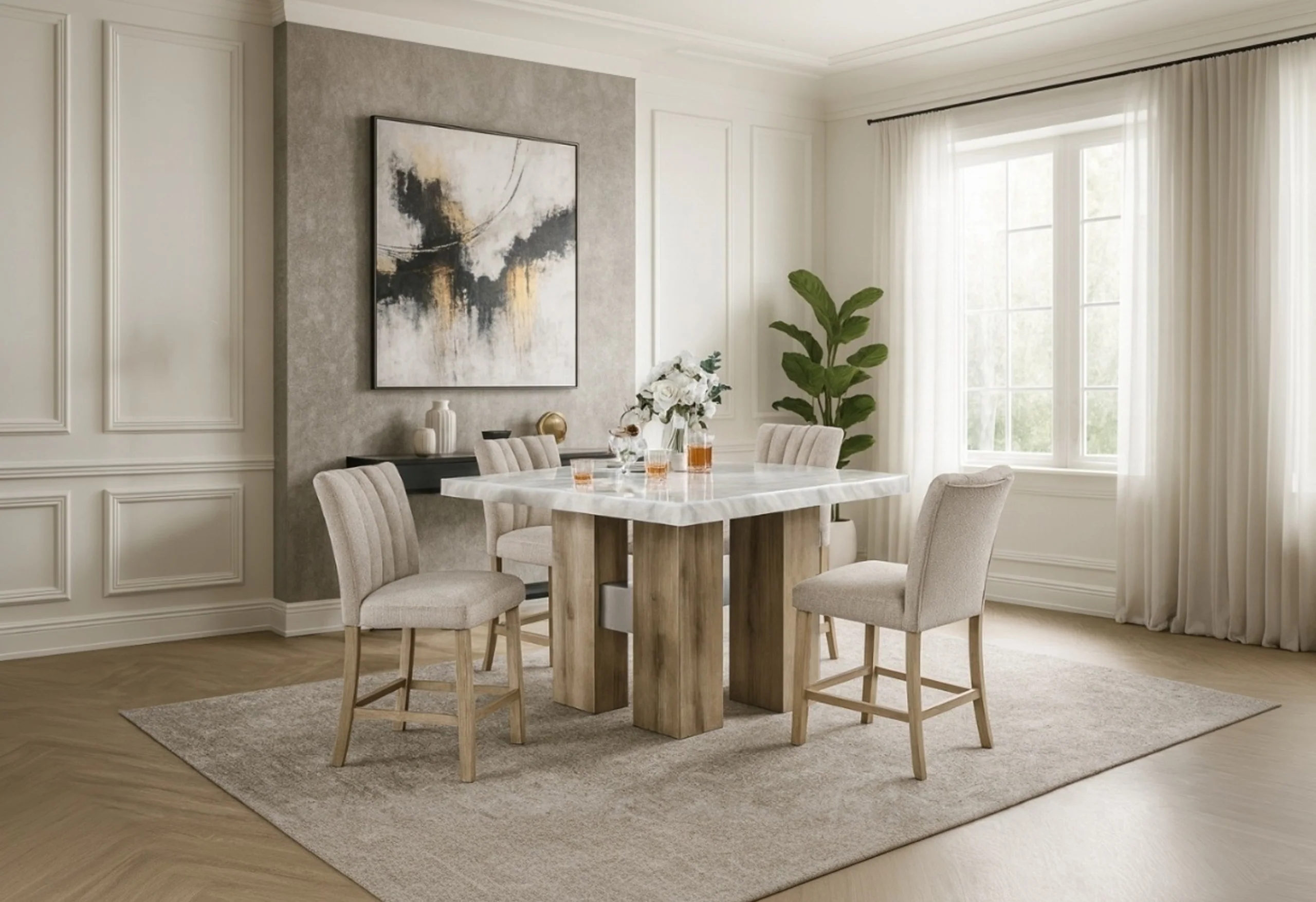 D04 NATURAL BAR TABLE + D8685 BEIGE/NAT BAR STOOL