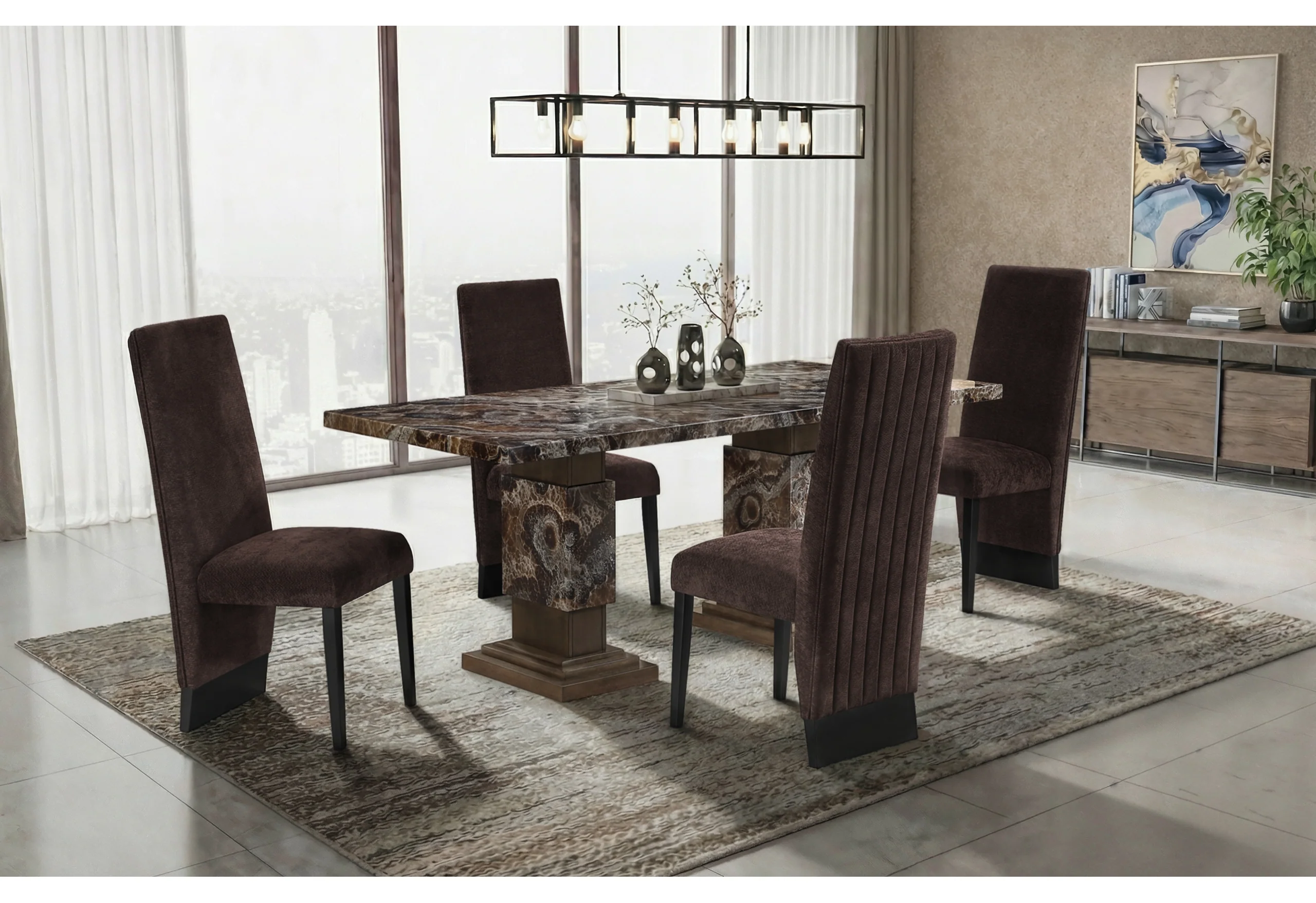 D12 BROWN DINING TABLE WITH 4 D12 BROWN DINING CHAIRS