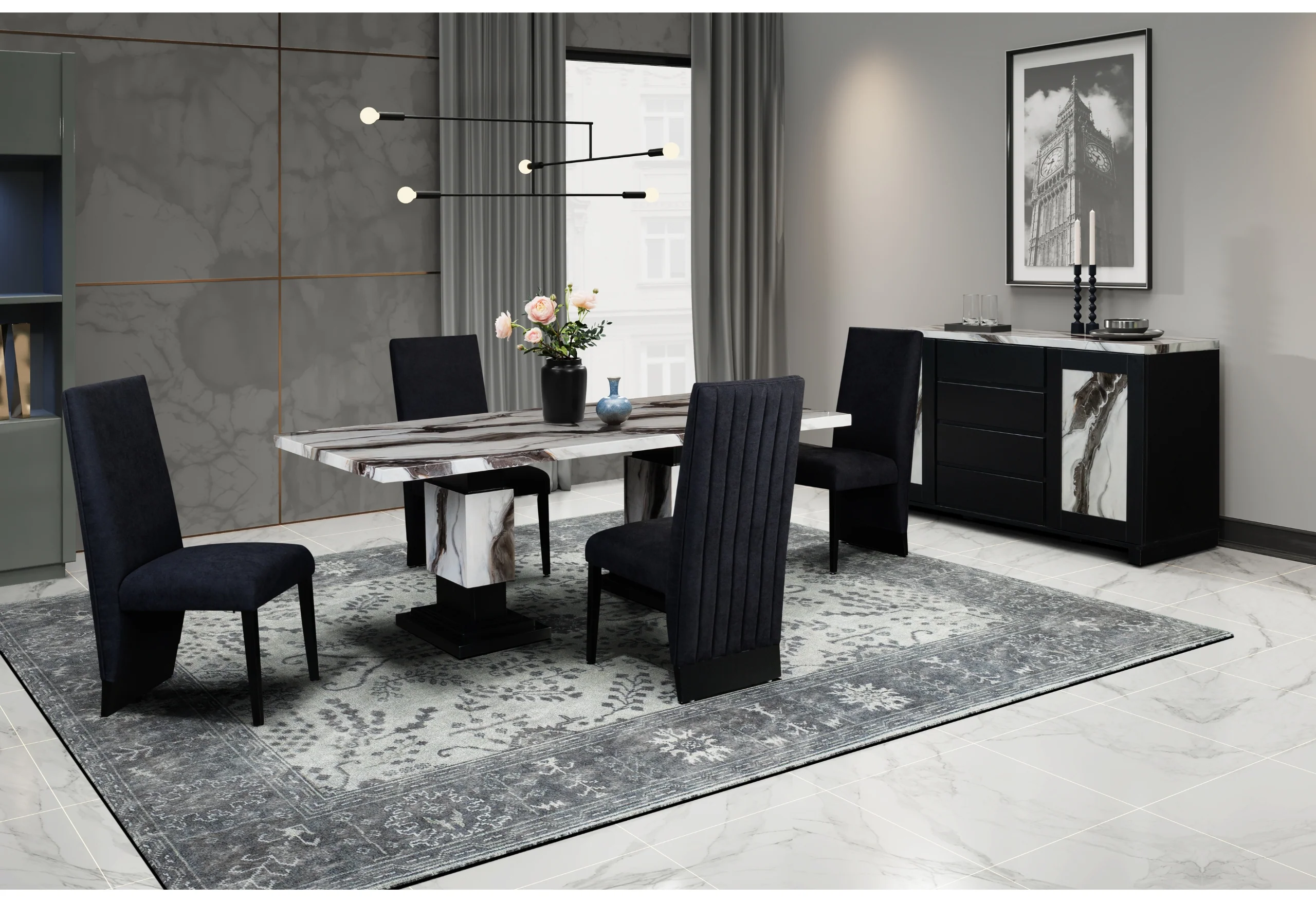 D12 DINING TABLE AND 8 D12 BLACK DINING CHAIRS