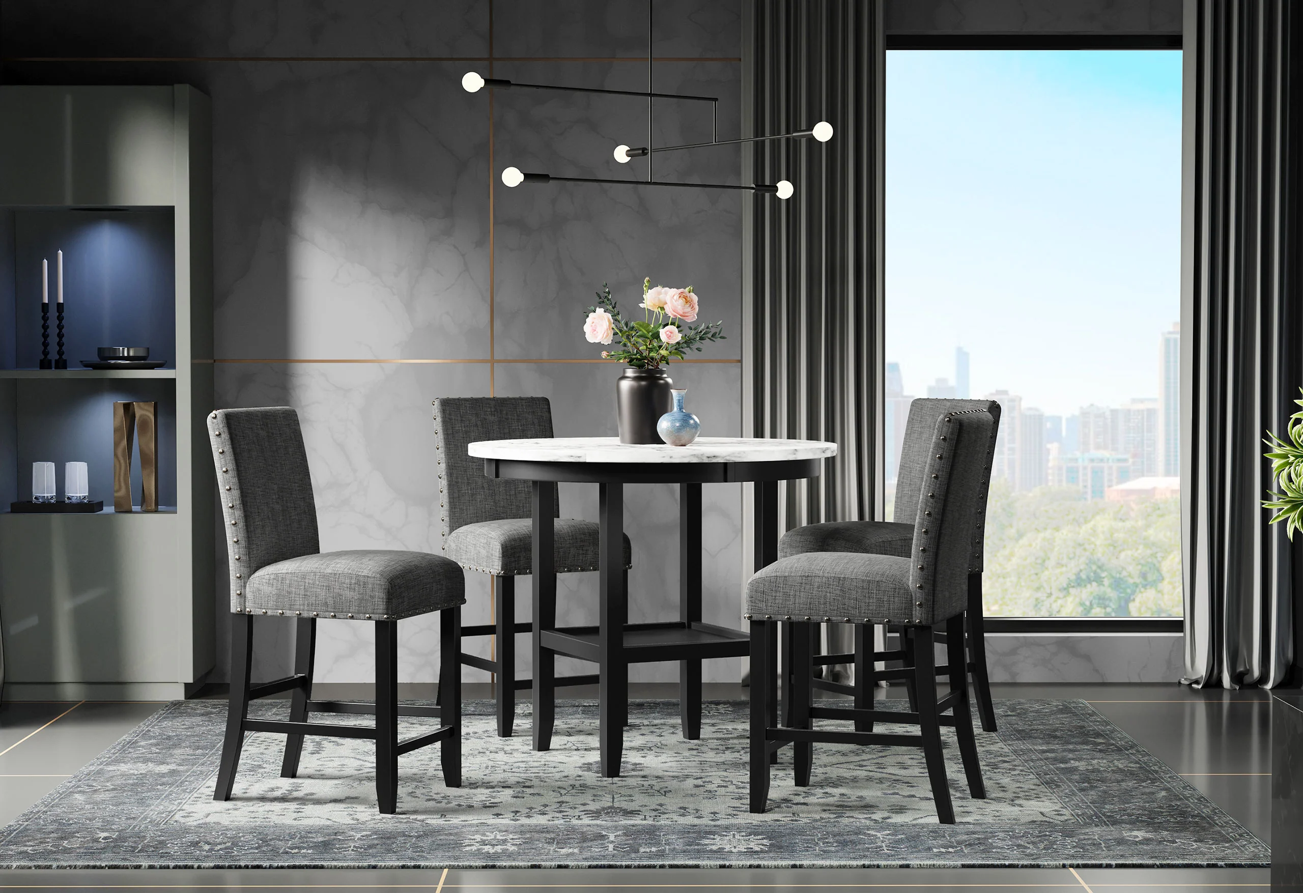 D40011 BAR TABLE + 6 D1622 BAR STOOLS