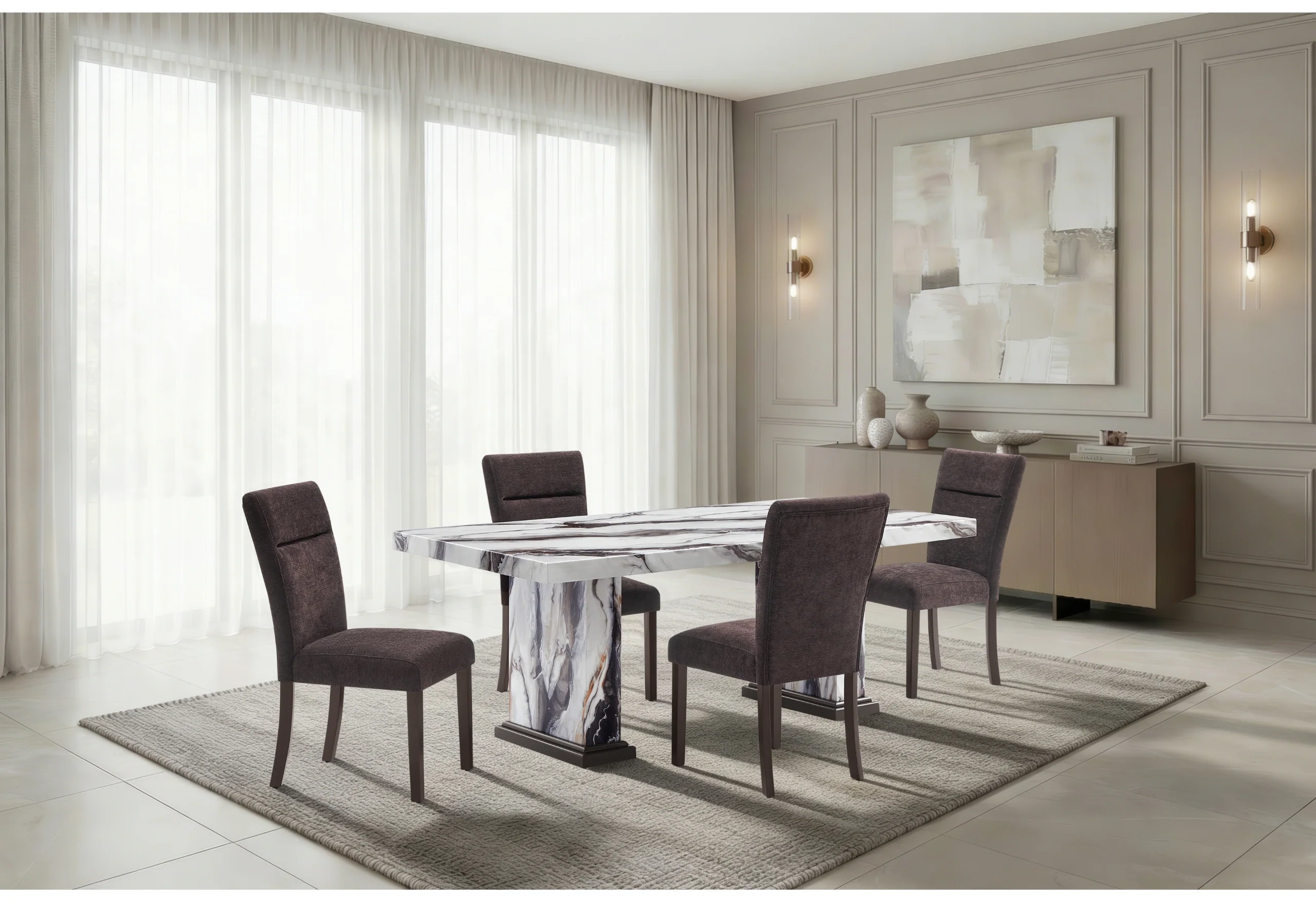 D8212 DINING TABLE WITH 6 D8212 DINING CHAIRS BROWN