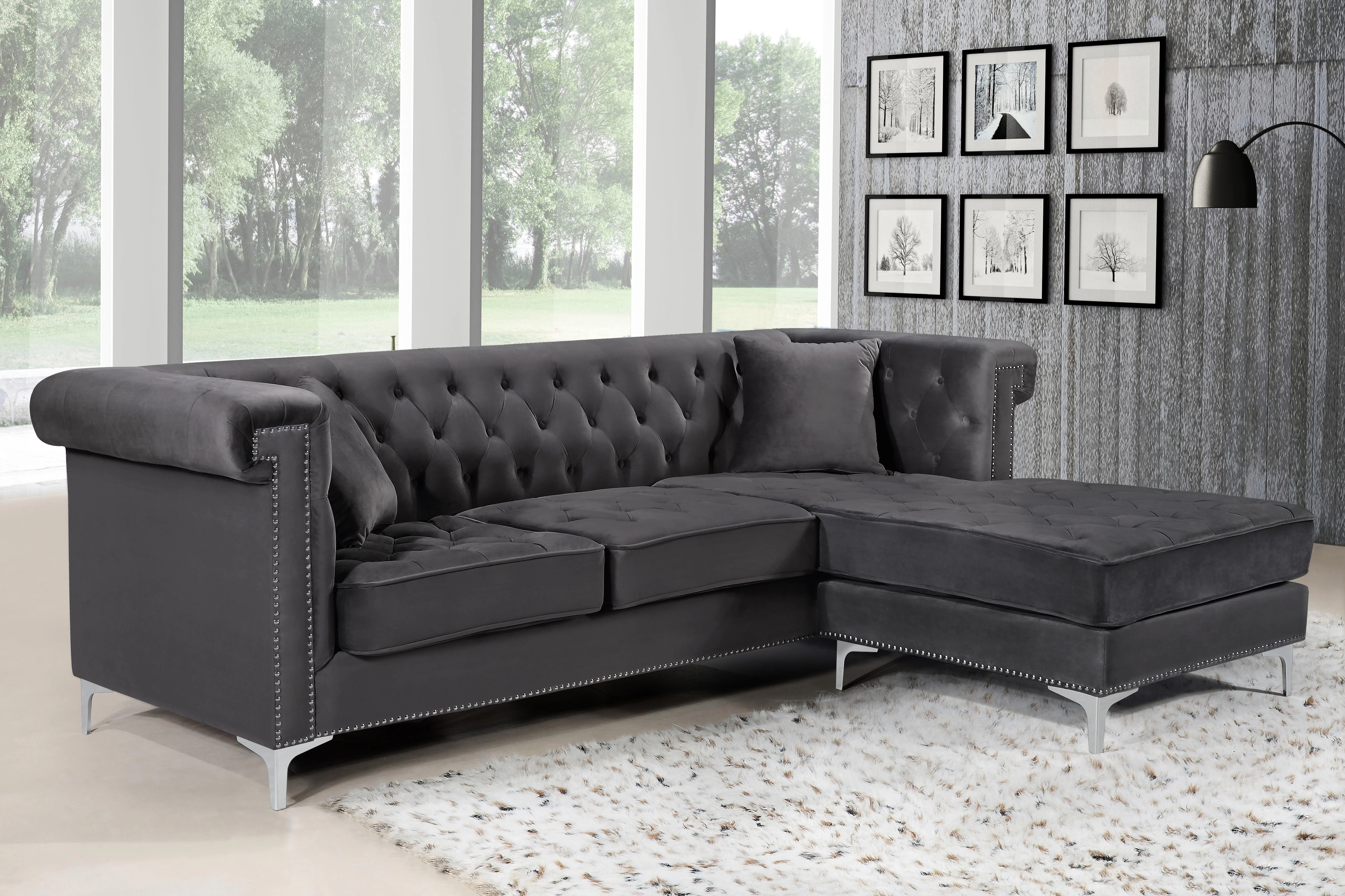 Damian Grey Velvet 2pc. Reversible Sectional - Image 3