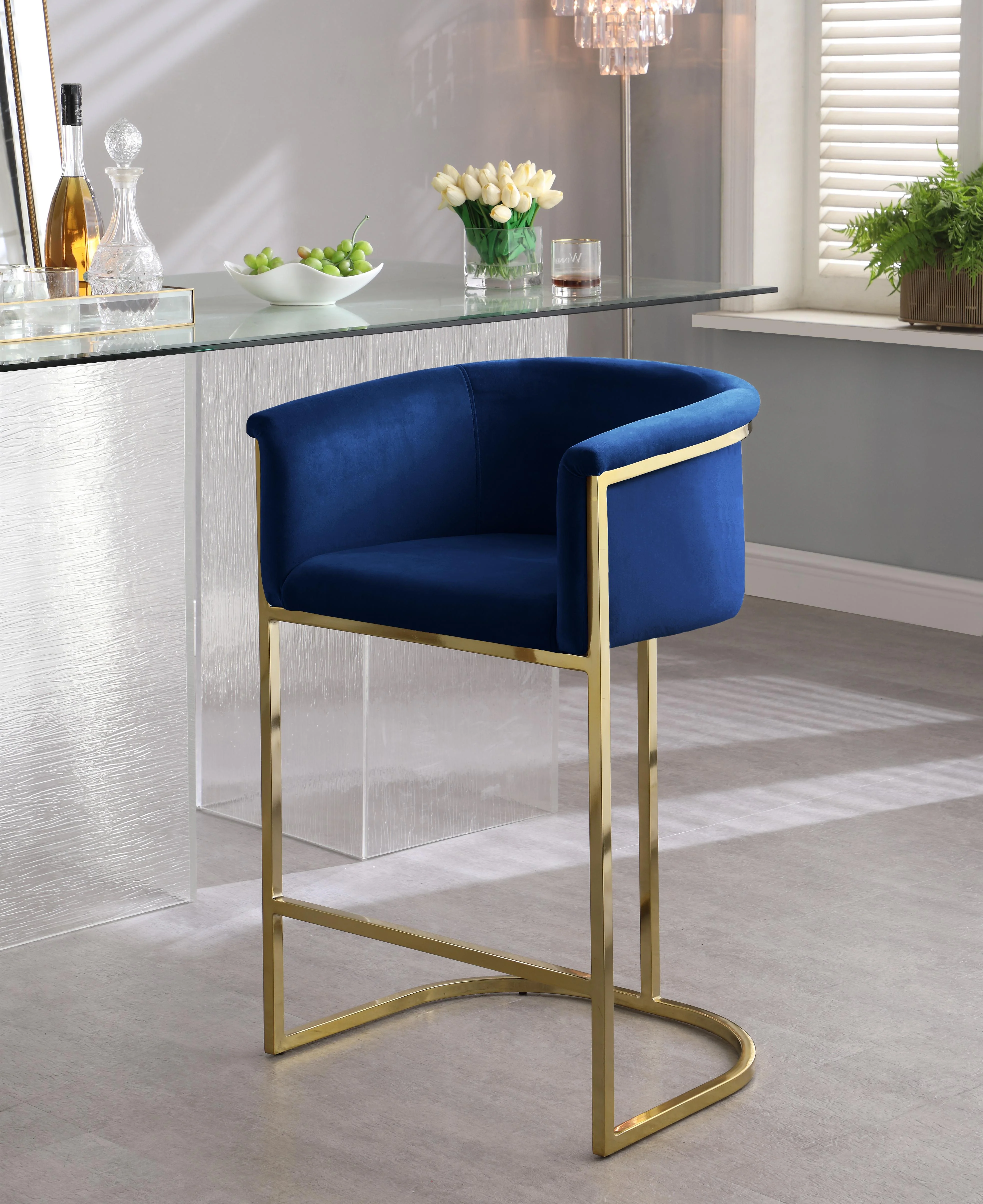 Donatella Navy Velvet Stool - Image 4