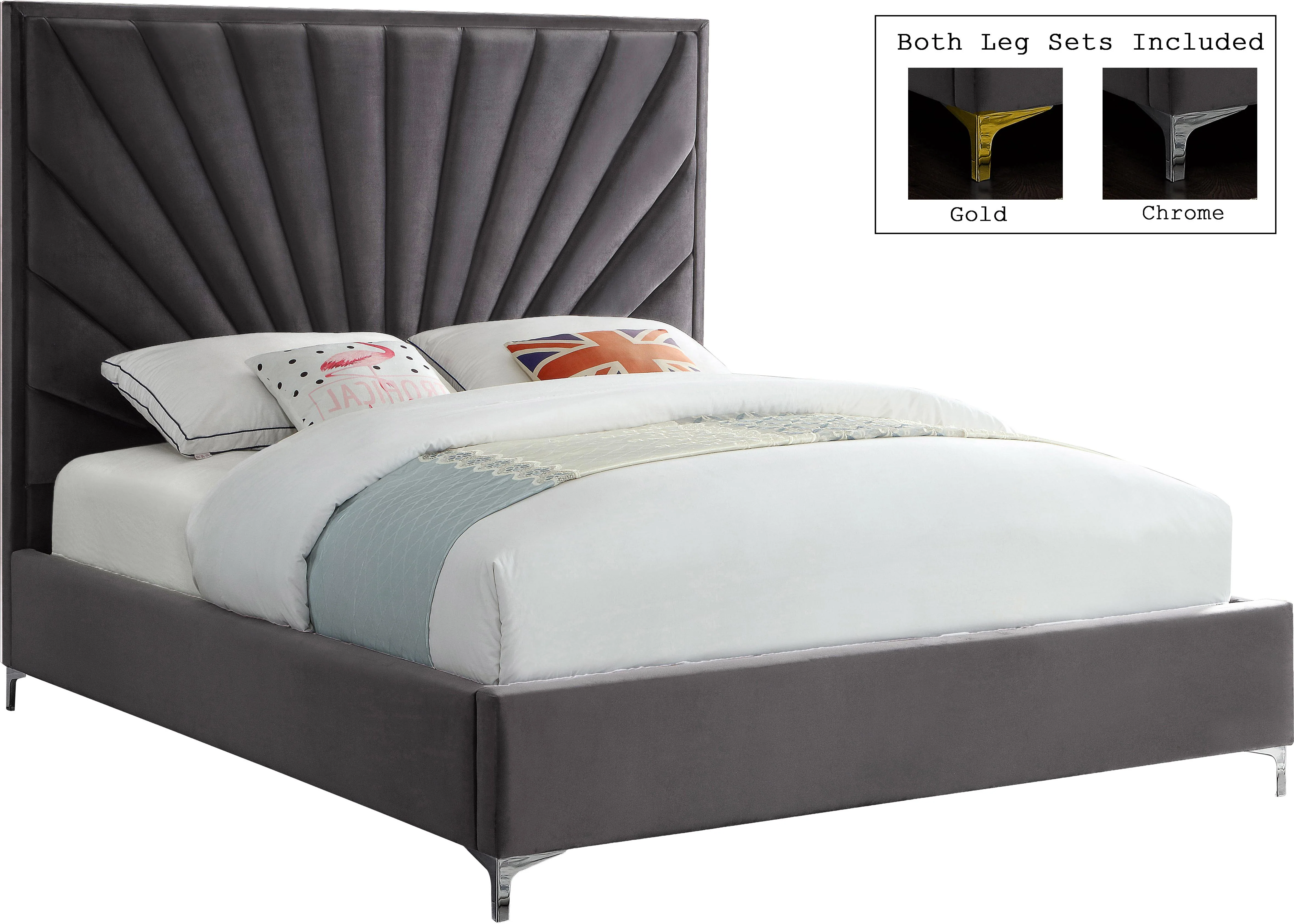 Eclipse Grey Velvet Full Bed - Image 2