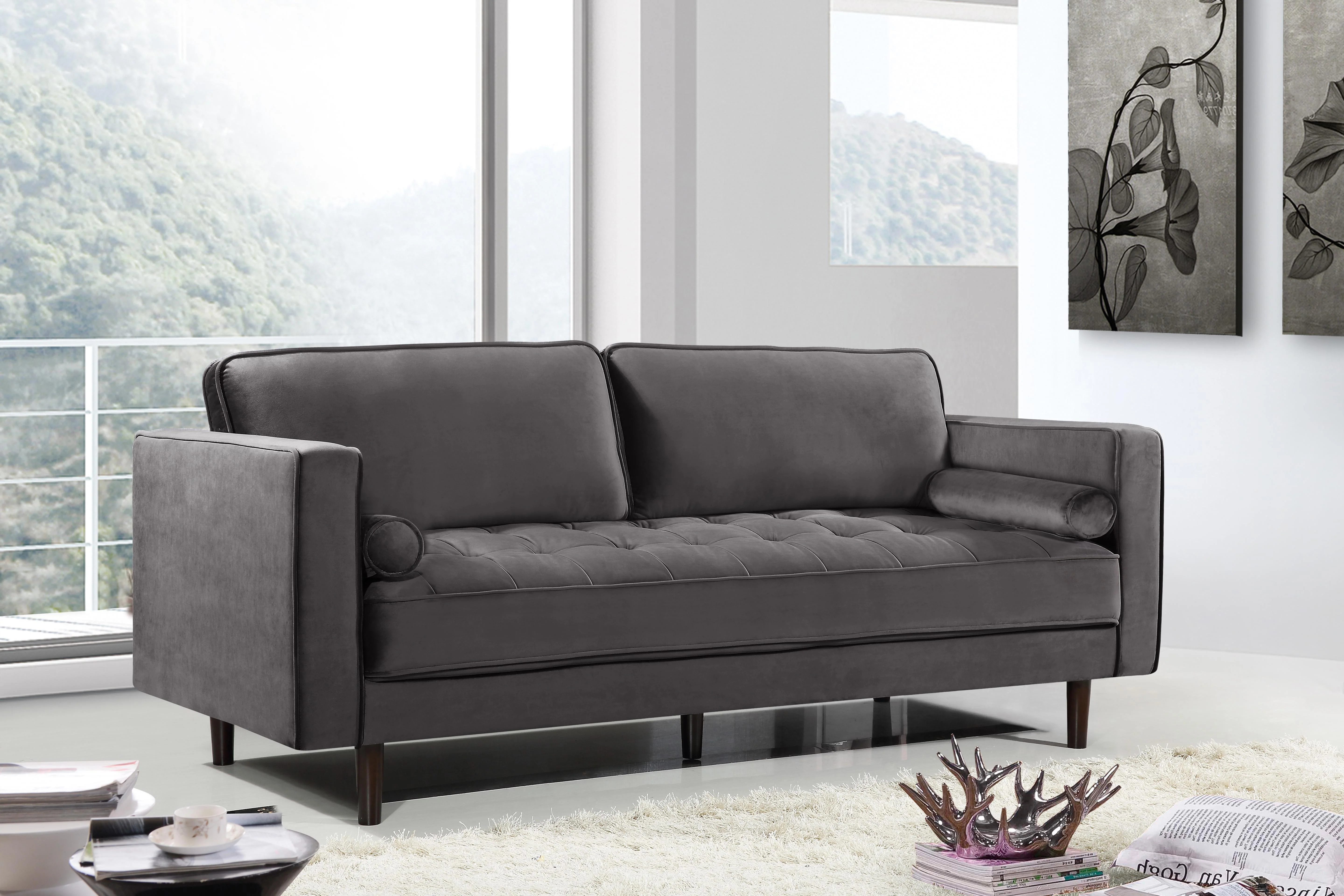 Emily Grey Velvet Sofa - Image 2