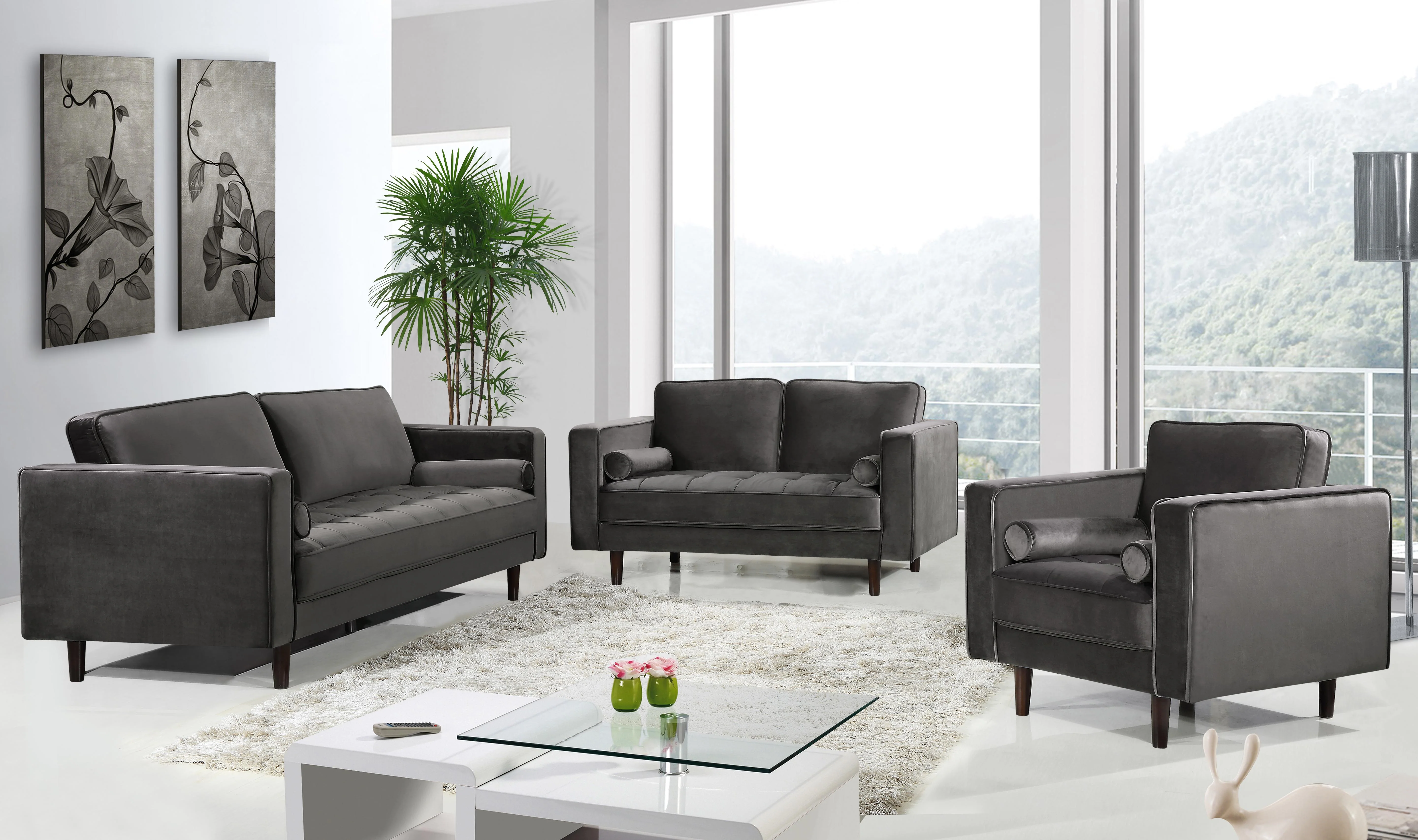 Emily Grey Velvet Sofa - Image 5