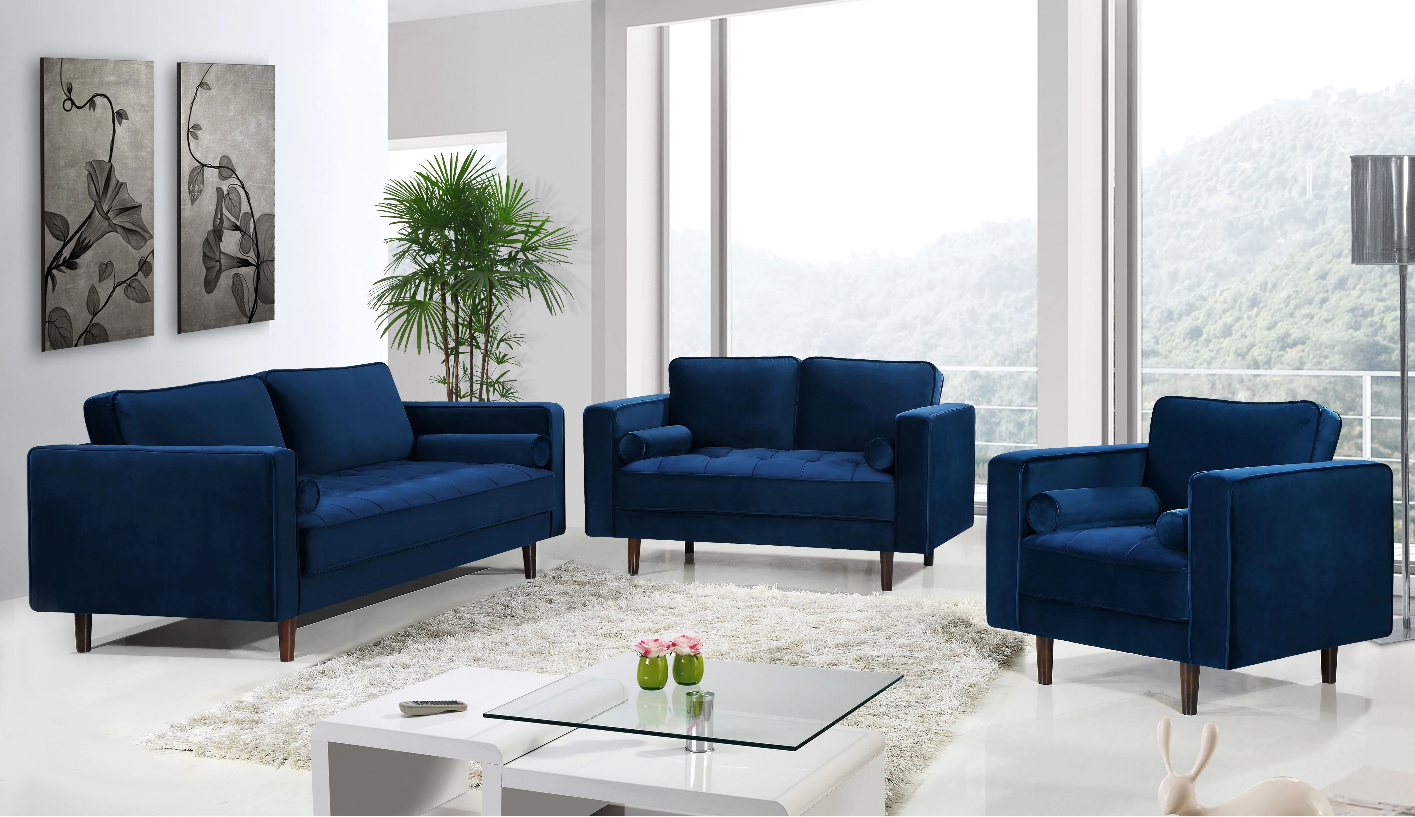 Emily Navy Velvet Sofa - Image 5