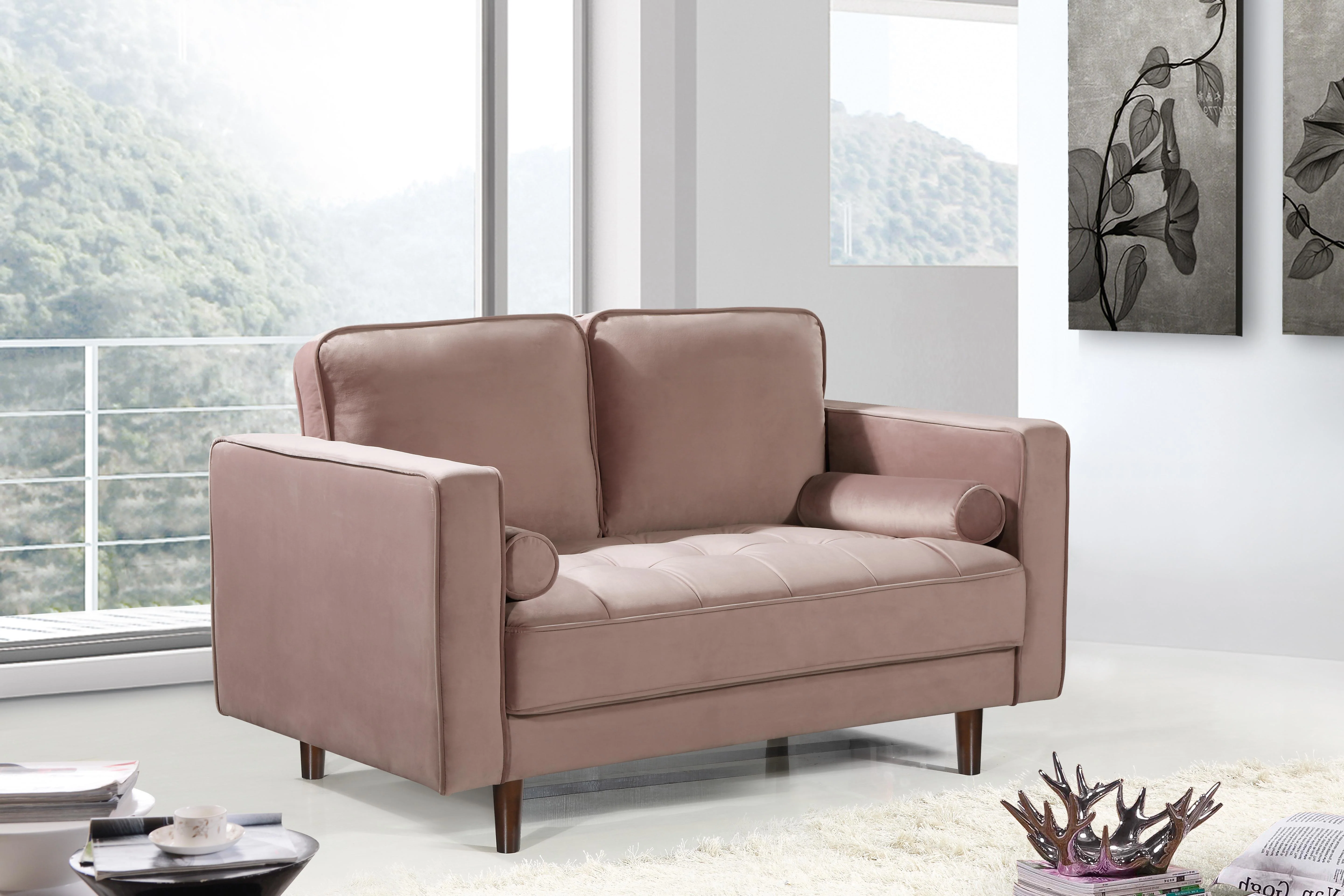 Emily Pink Velvet Loveseat - Image 2