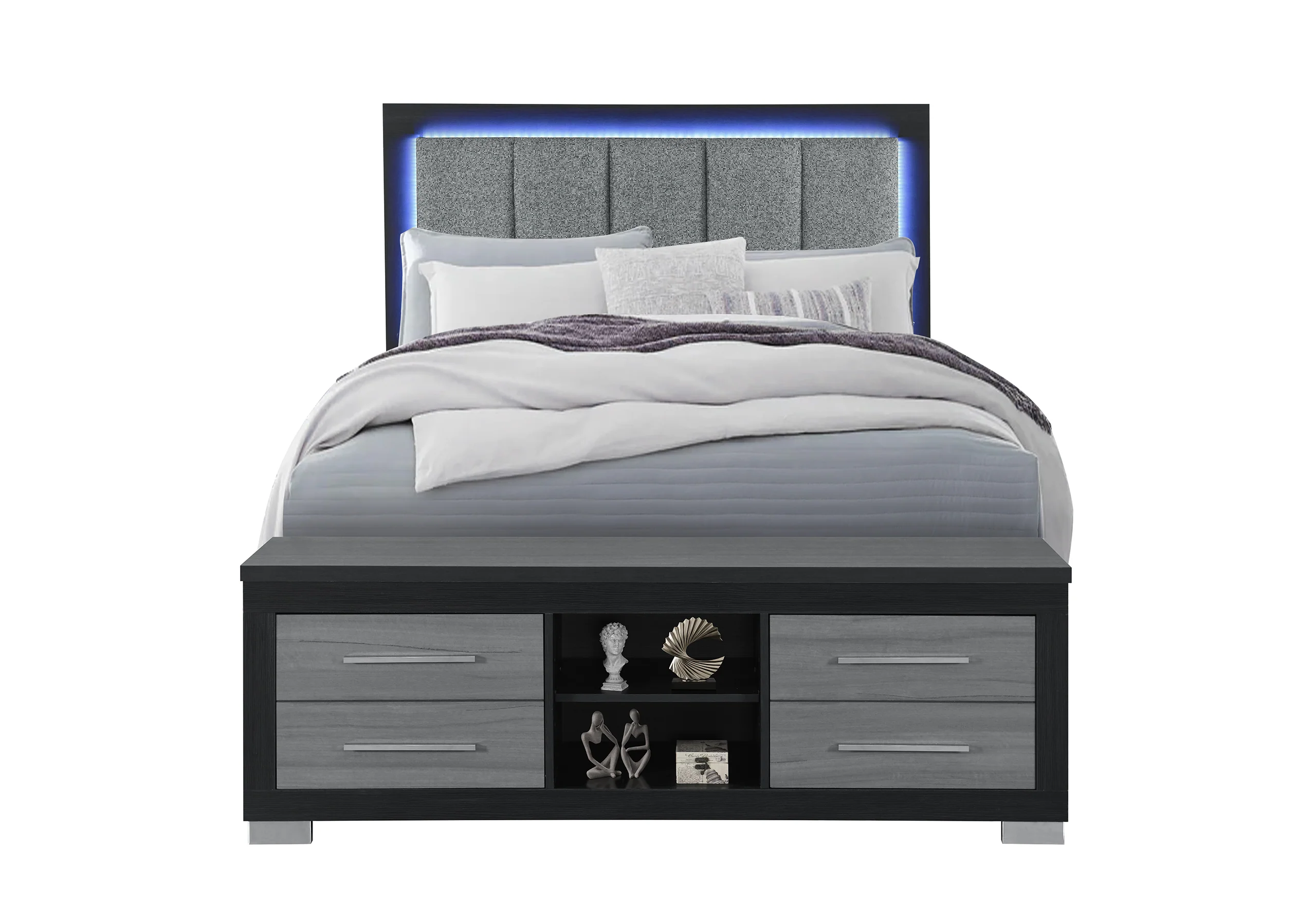 EMMA BLACK/GREY QUEEN BED WITH LED AND USB