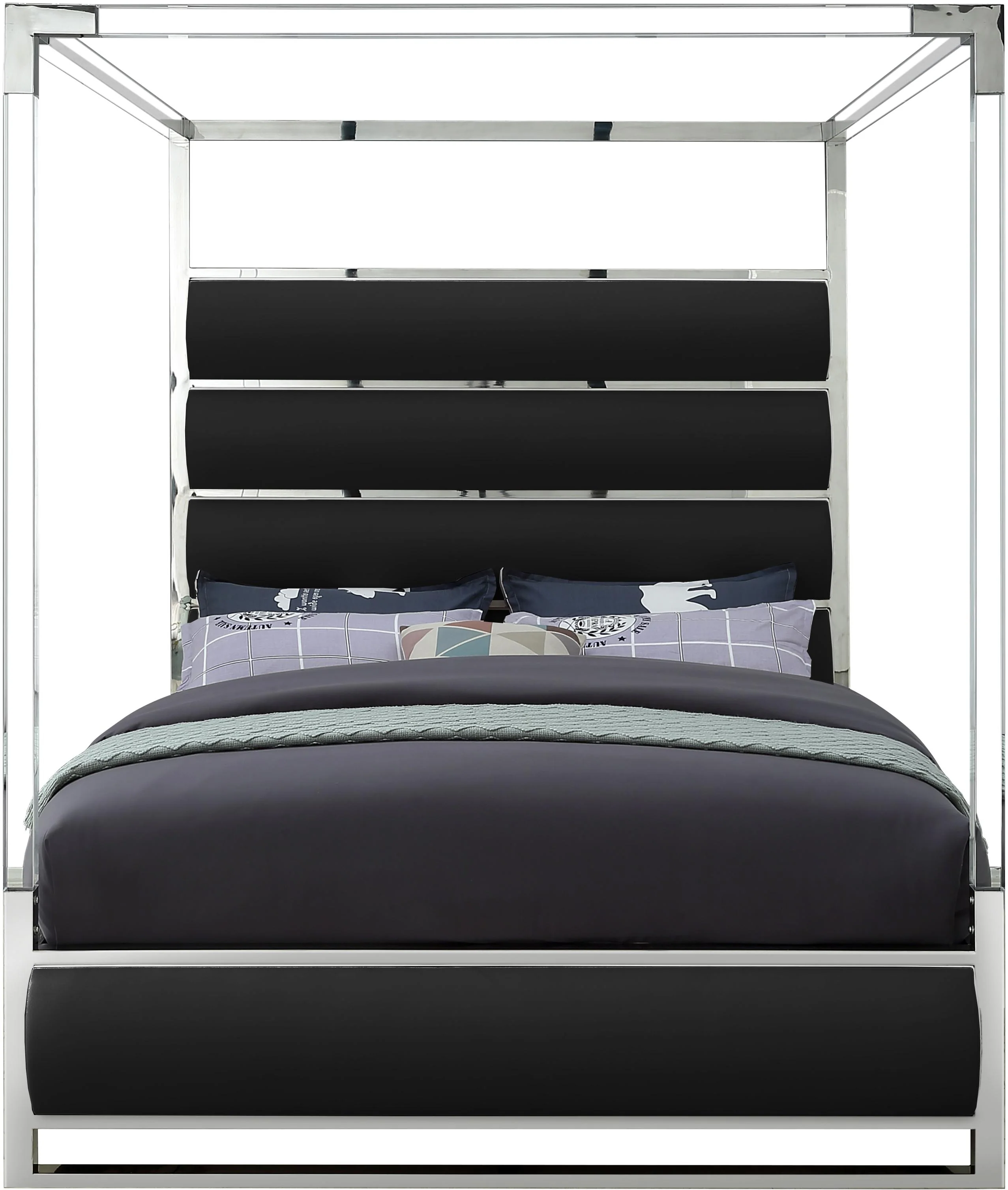 Encore Black Faux Leather Queen Bed (4 Boxes) - Image 3