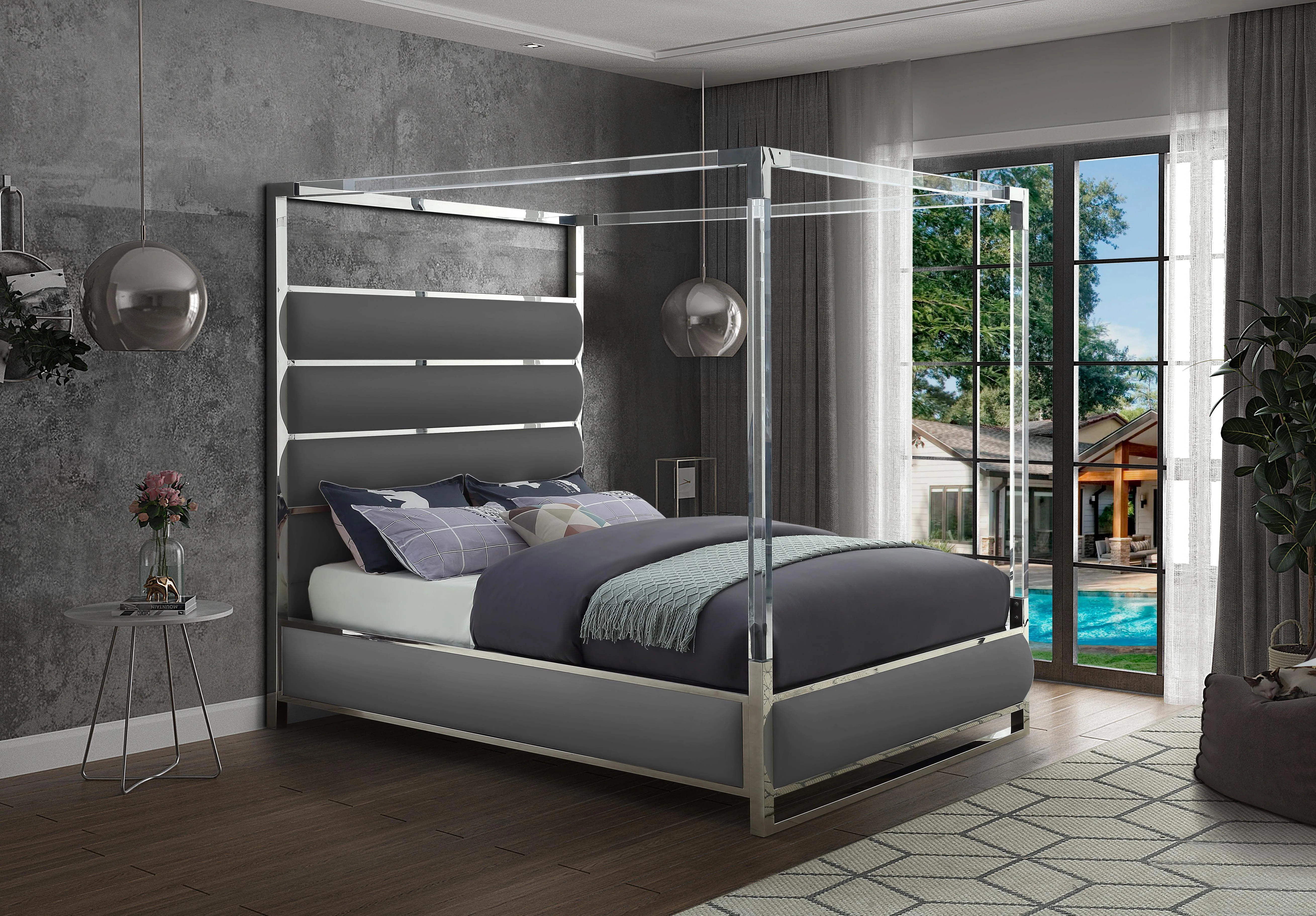 Encore Grey Faux Leather Queen Bed (4 Boxes) - Image 2
