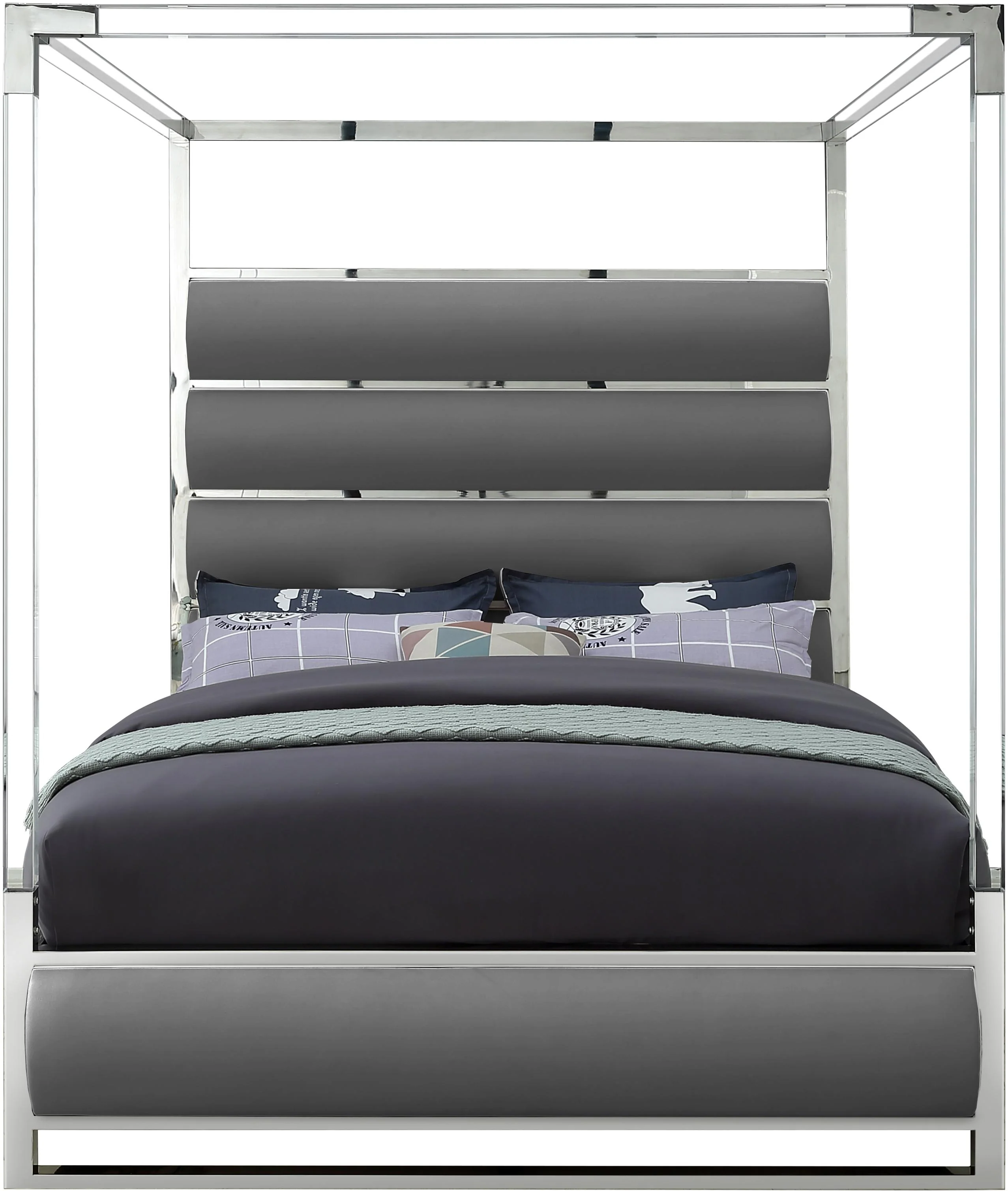 Encore Grey Faux Leather Queen Bed (4 Boxes) - Image 3