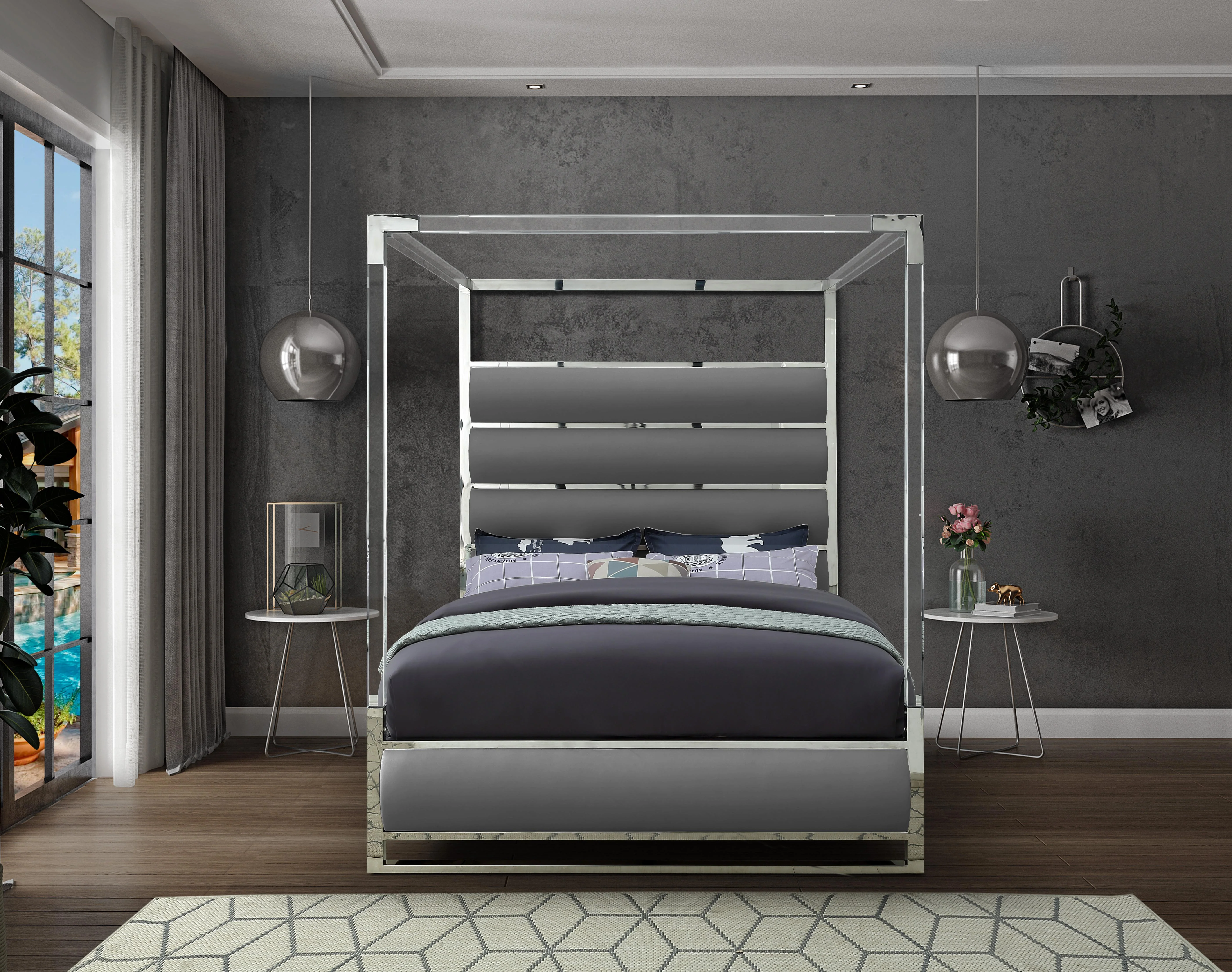 Encore Grey Faux Leather Queen Bed (4 Boxes) - Image 4