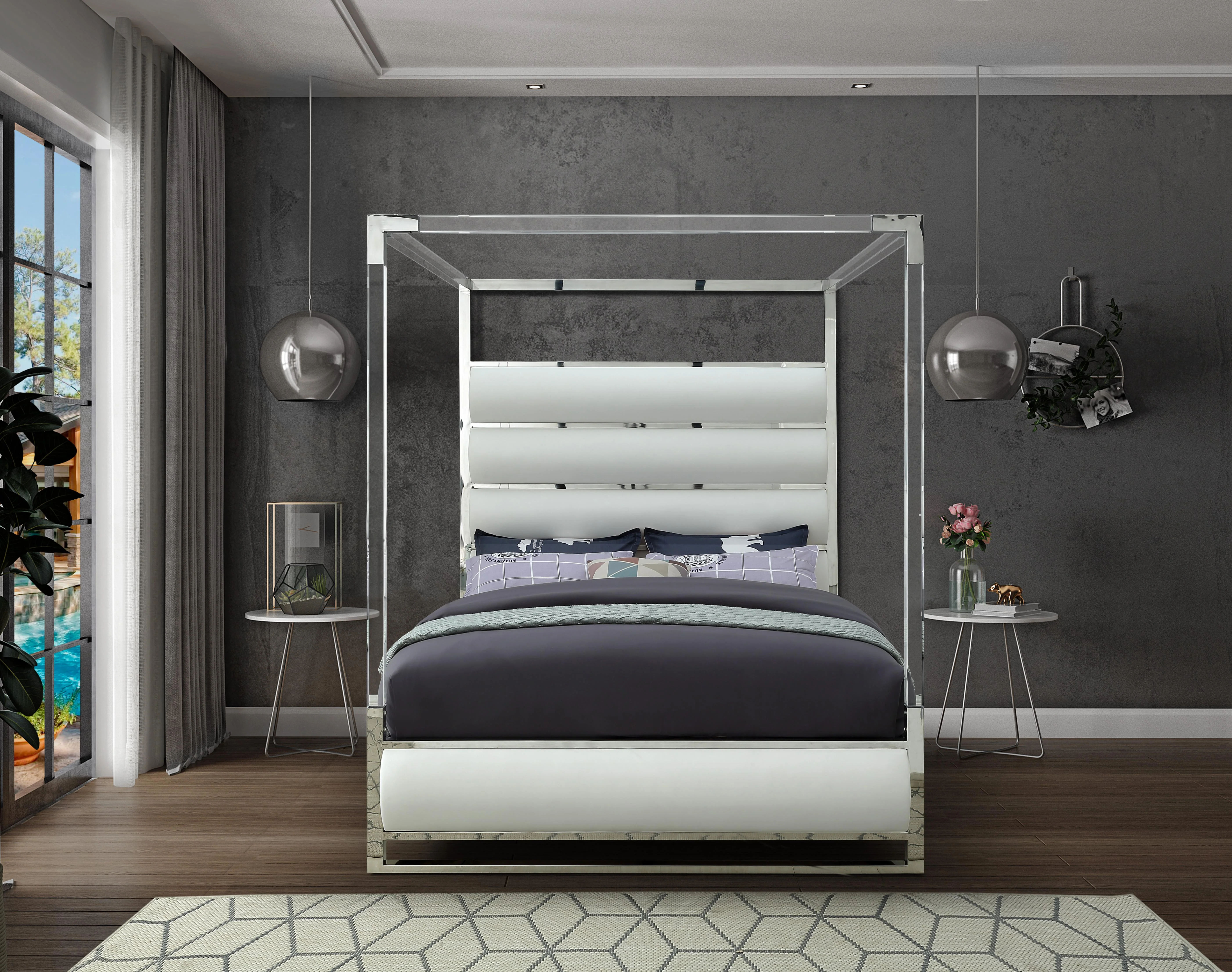 Encore White Faux Leather King Bed (4 Boxes) - Image 4