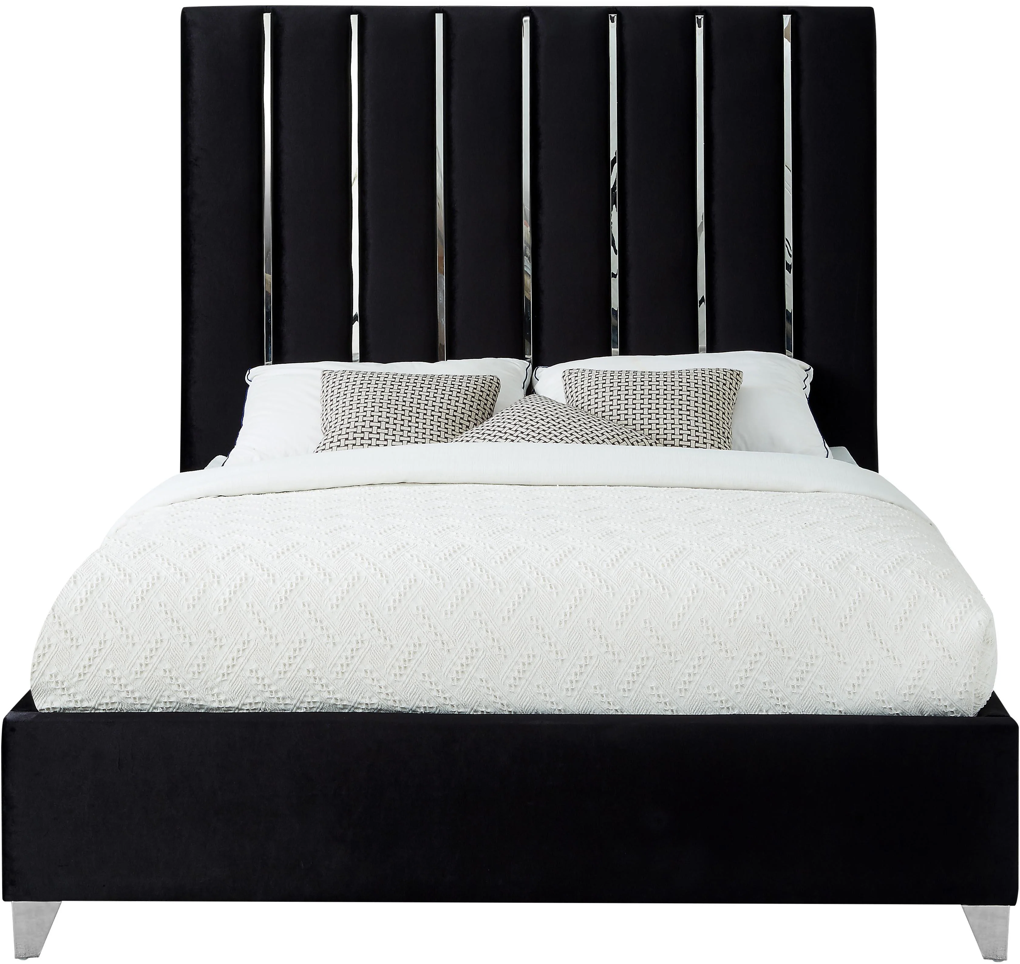 Enzo Black Velvet Queen Bed - Image 3