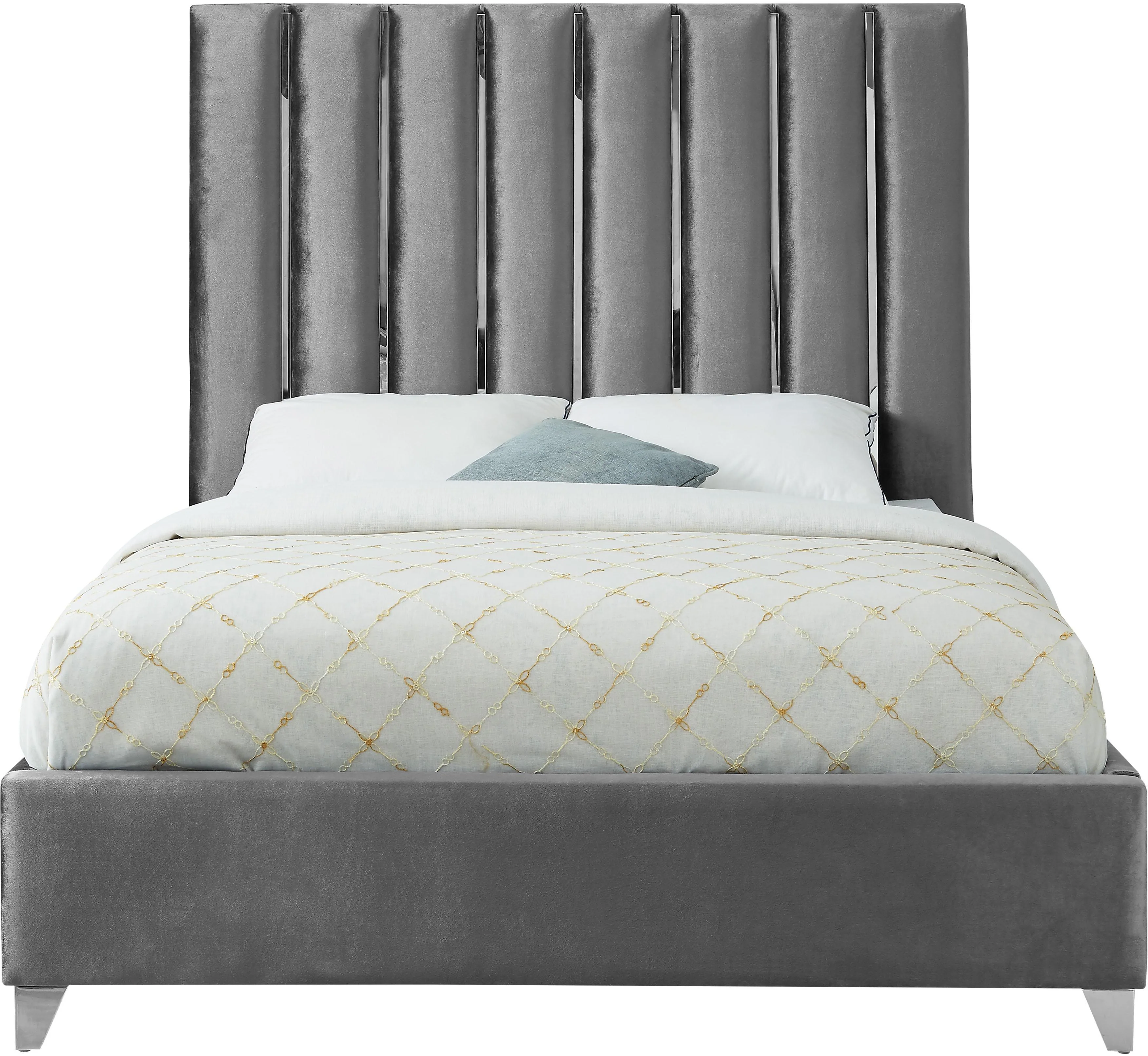Enzo Grey Velvet Full Bed - Image 3