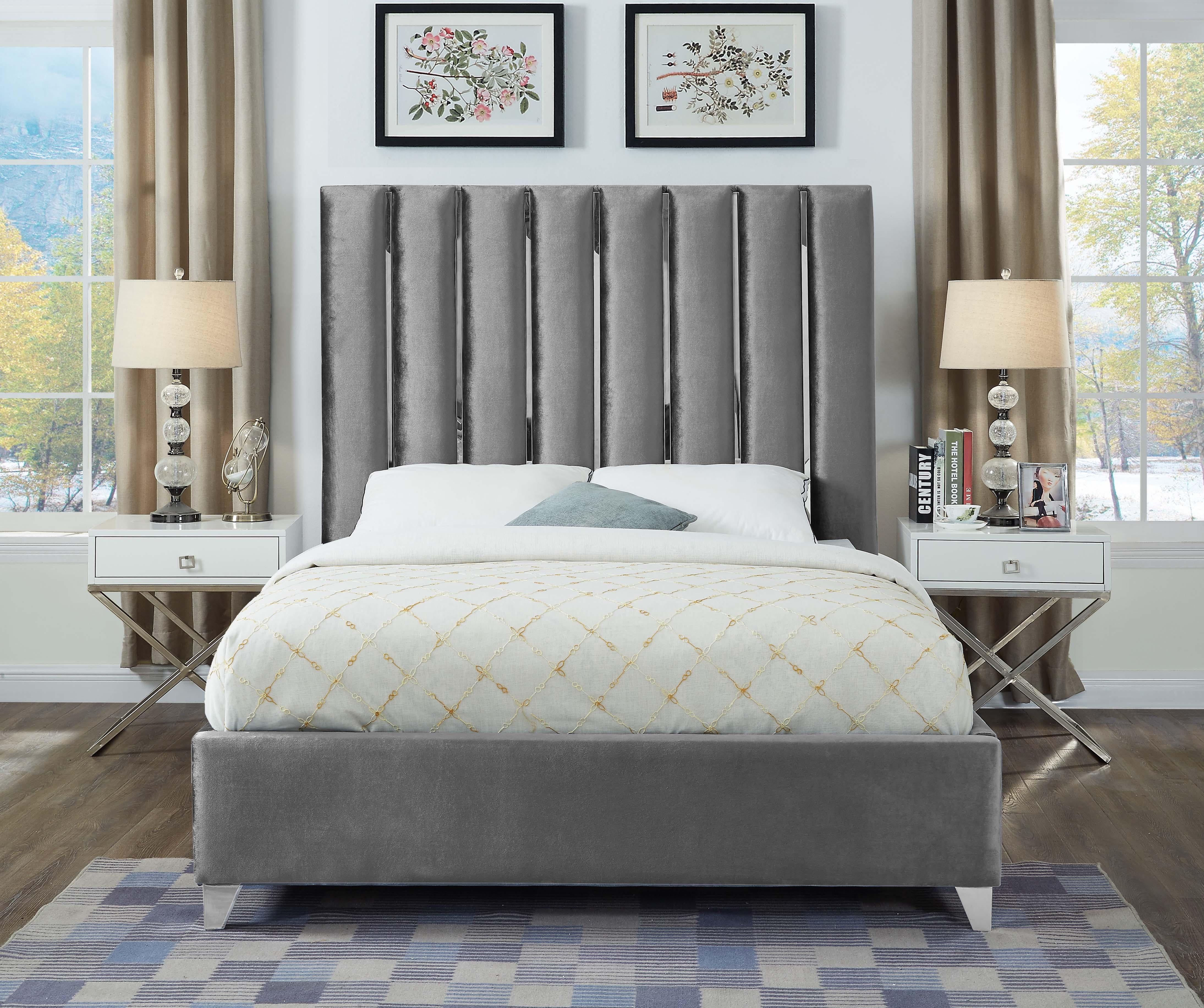 Enzo Grey Velvet Queen Bed - Image 4