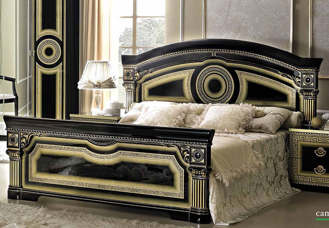 ESF Furniture Aida Queen Panel Bed in Black w/ Gold - Image 2