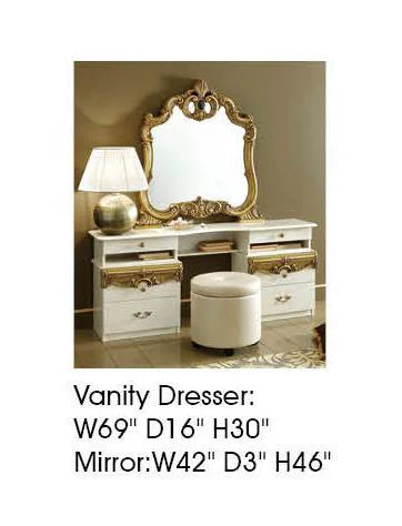 ESF Furniture Barocco Vanity Dresser in Ivory w/ Gold