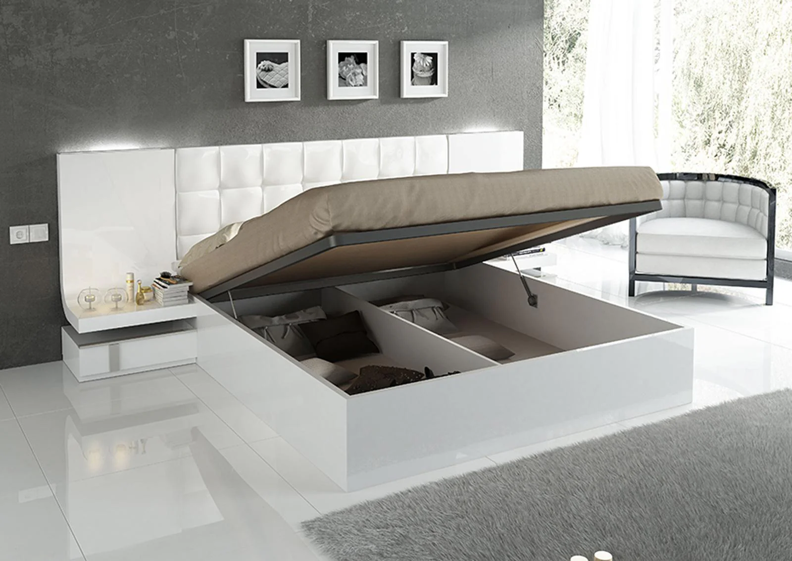 ESF Furniture Granada King Platform with Storage Bed in White - Image 3