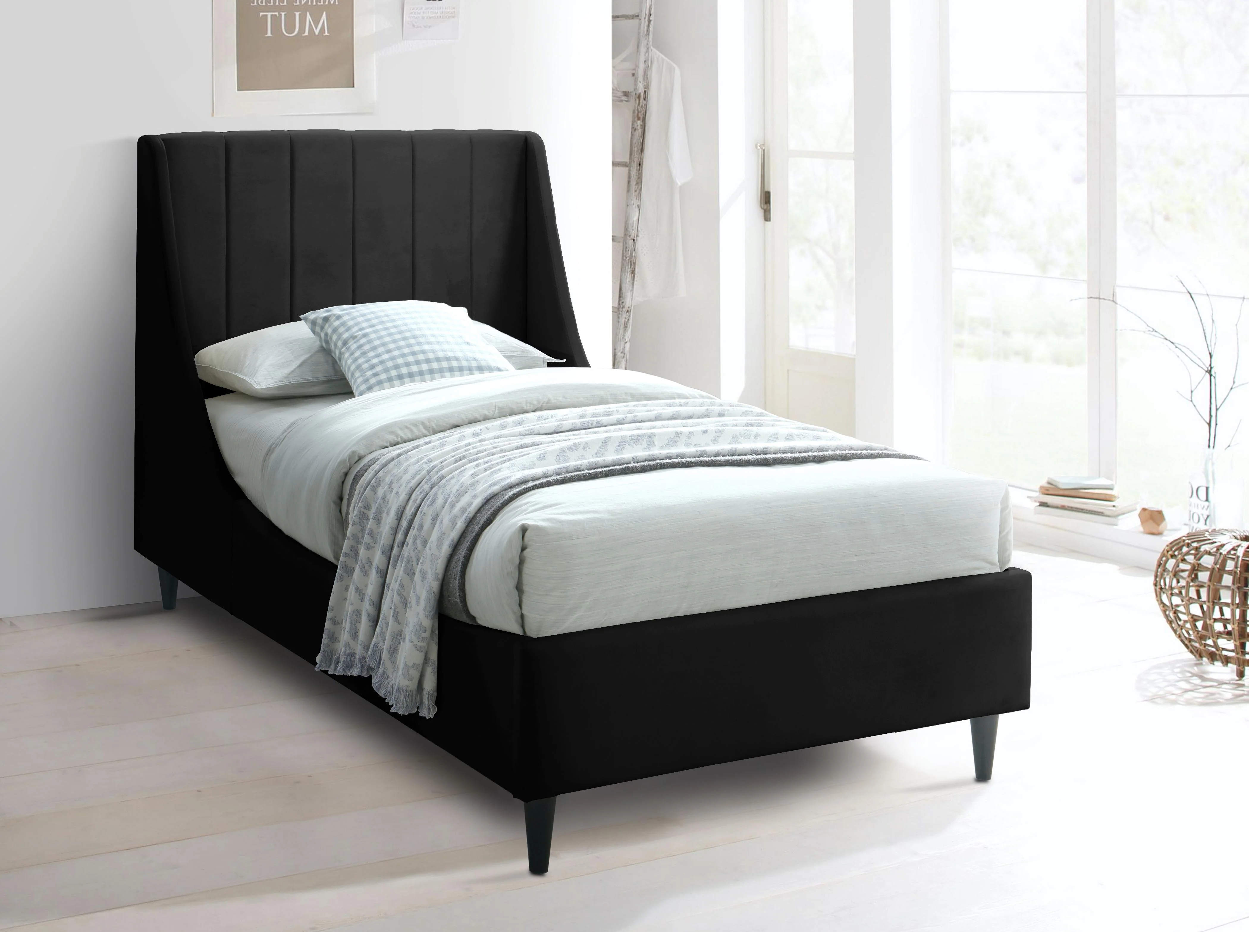 Eva Black Velvet Twin Bed - Image 2