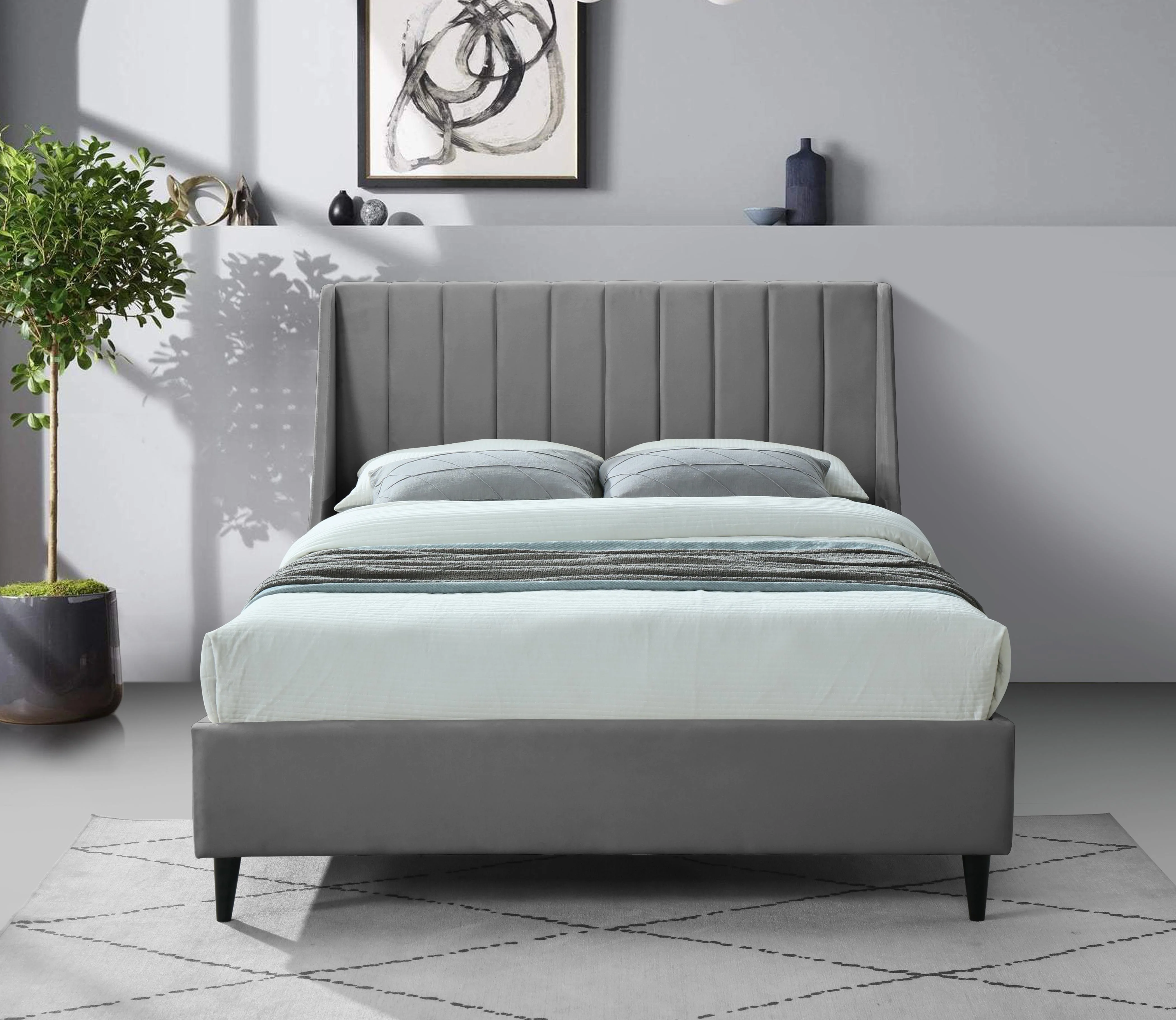 Eva Grey Velvet Queen Bed - Image 4