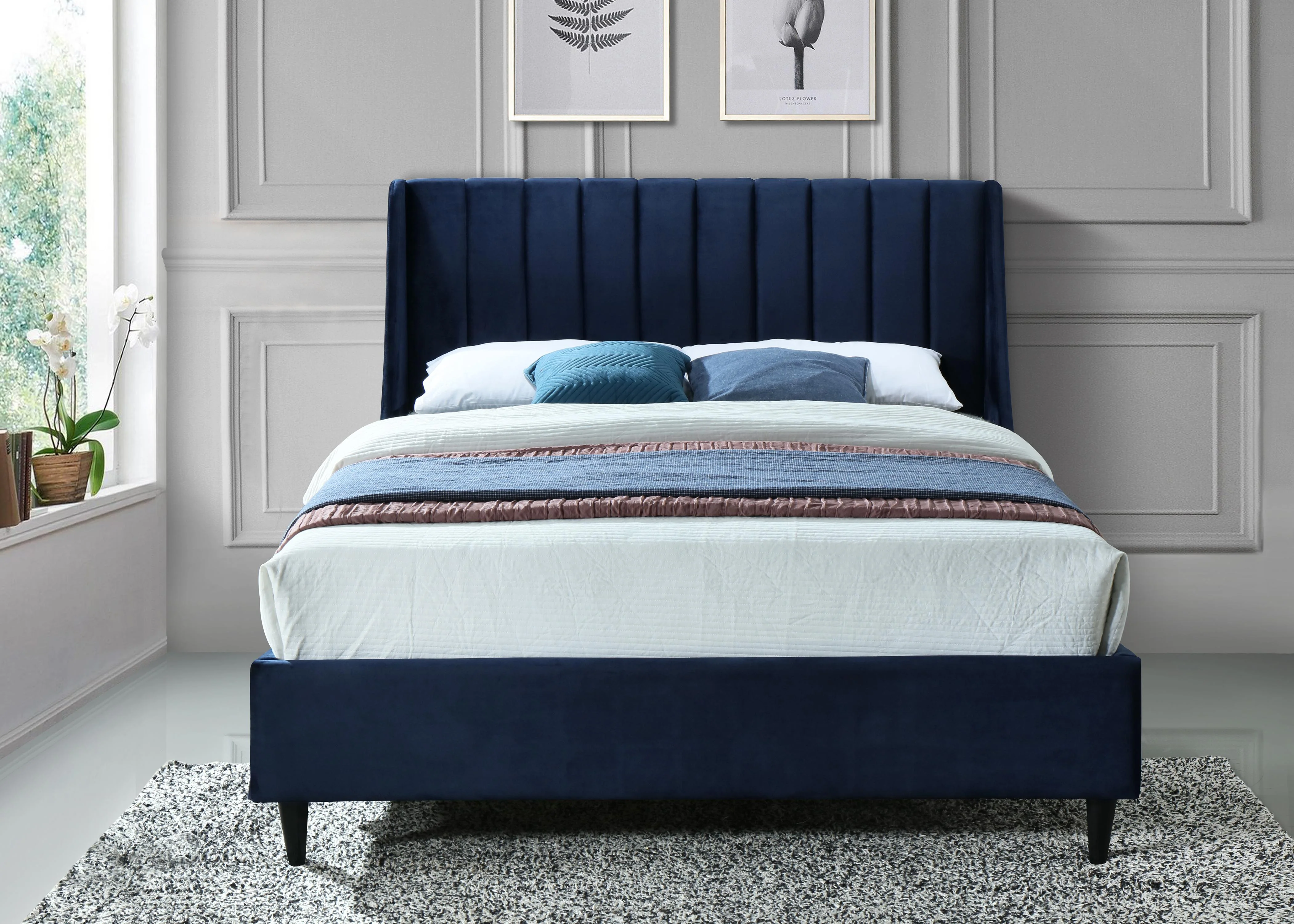 Eva Navy Velvet Full Bed - Image 4