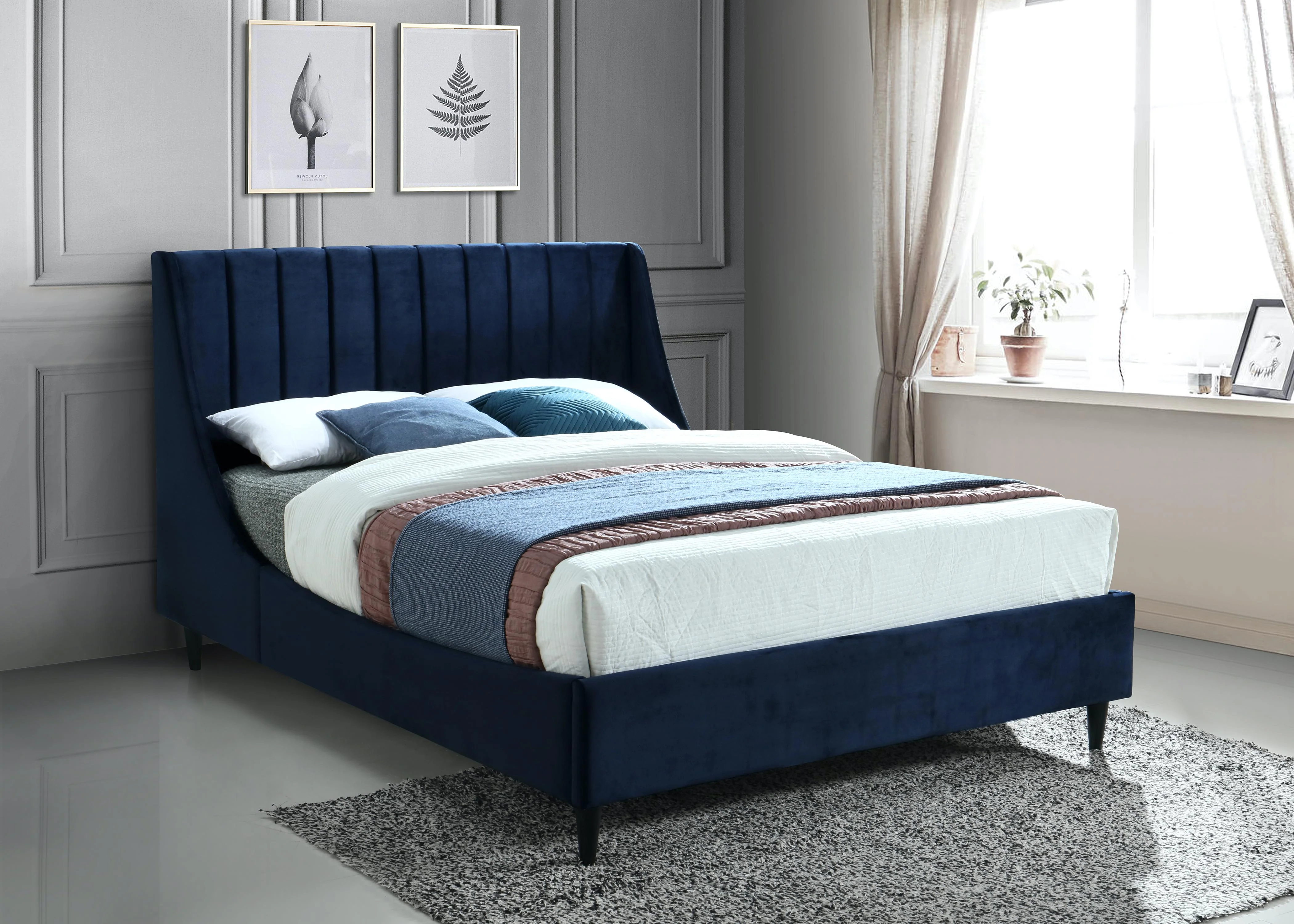 Eva Navy Velvet King Bed - Image 2